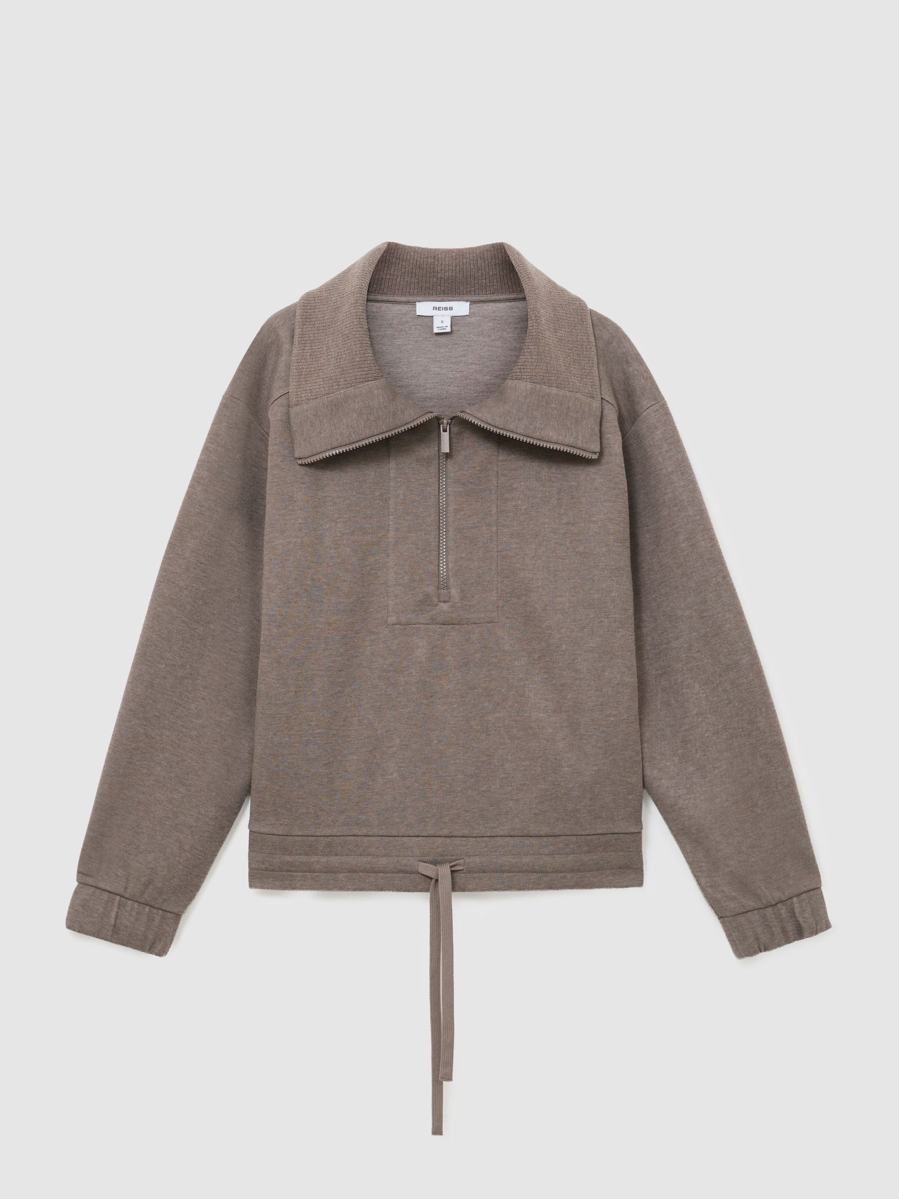 Lyocell-Wool Half-Zip Sweatshirt in Fawn Brown - Image 2 of 6
