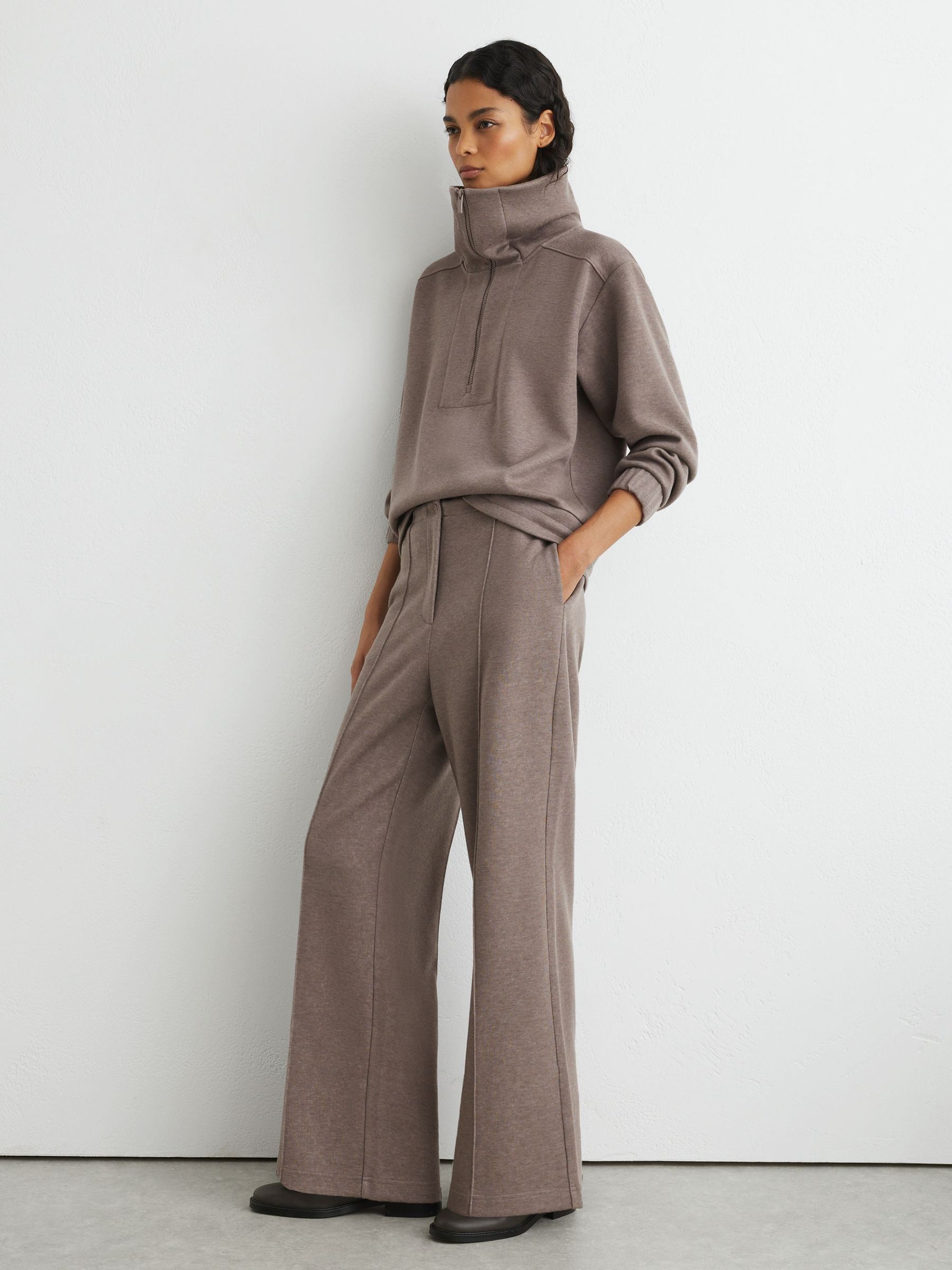 Lyocell-Wool Half-Zip Sweatshirt in Fawn Brown - Image 3 of 6
