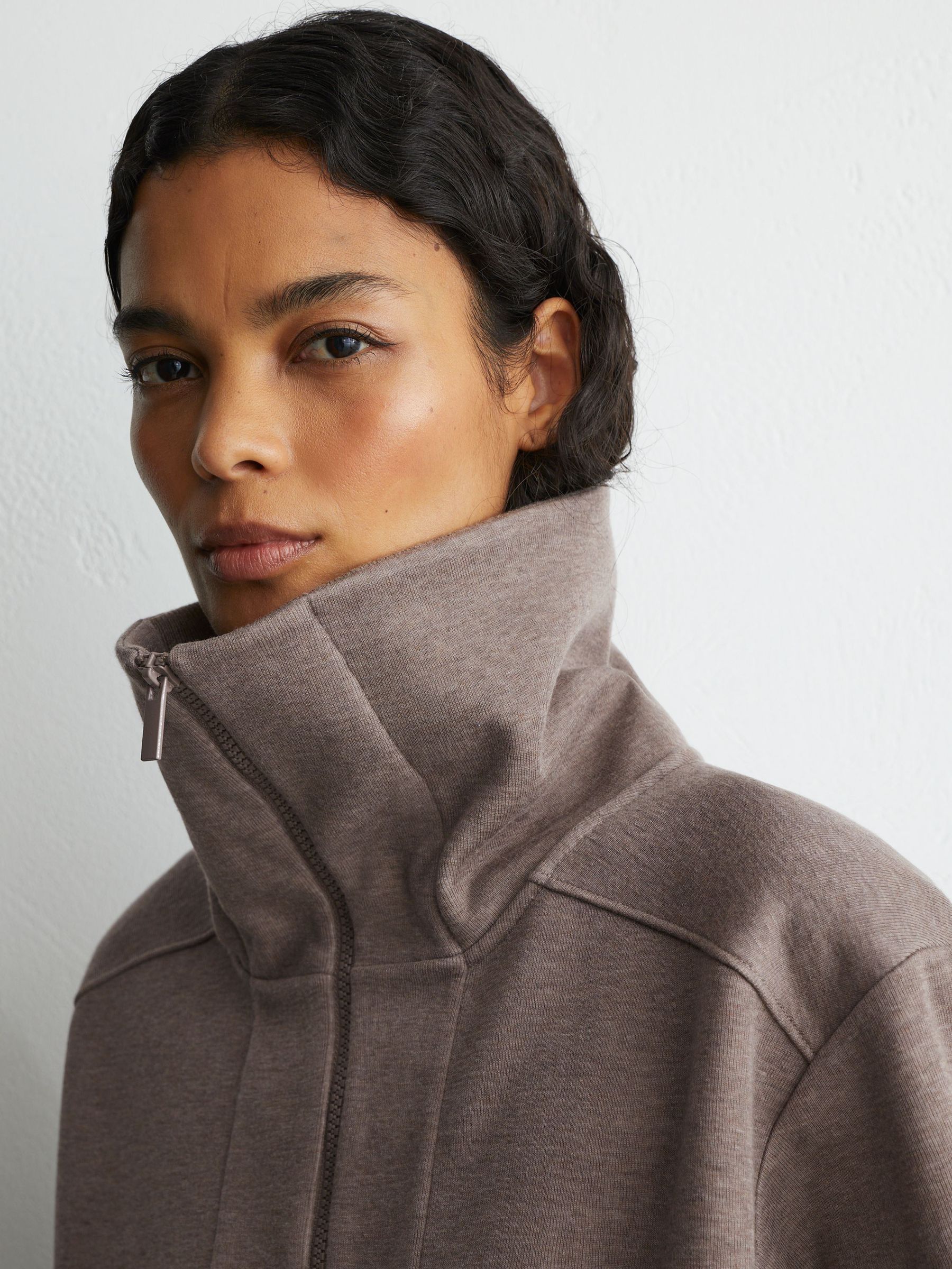 Lyocell-Wool Half-Zip Sweatshirt in Fawn Brown - Image 4 of 6