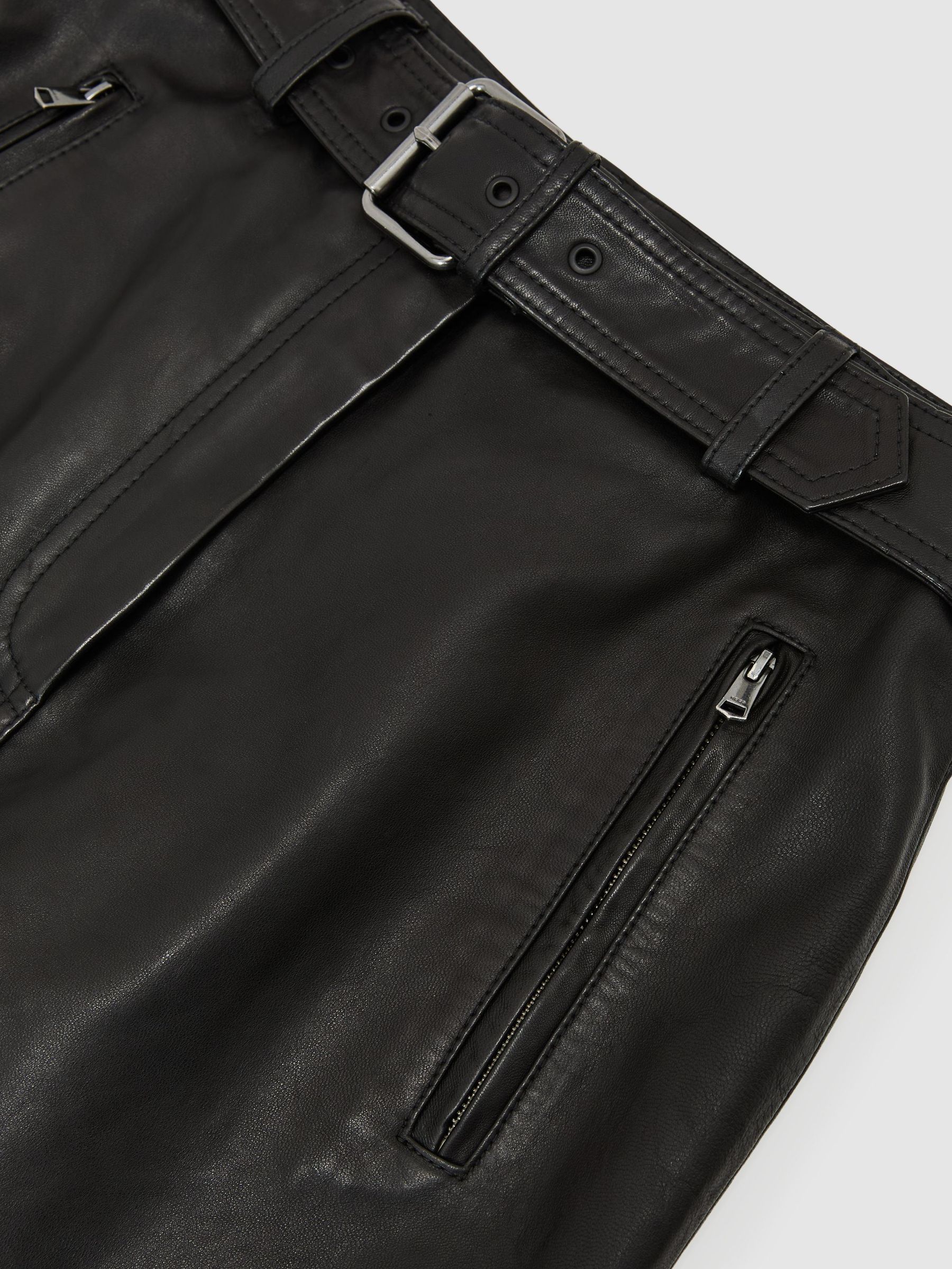 Leather Belted Midi Pencil Skirt in Black - Image 8 of 8