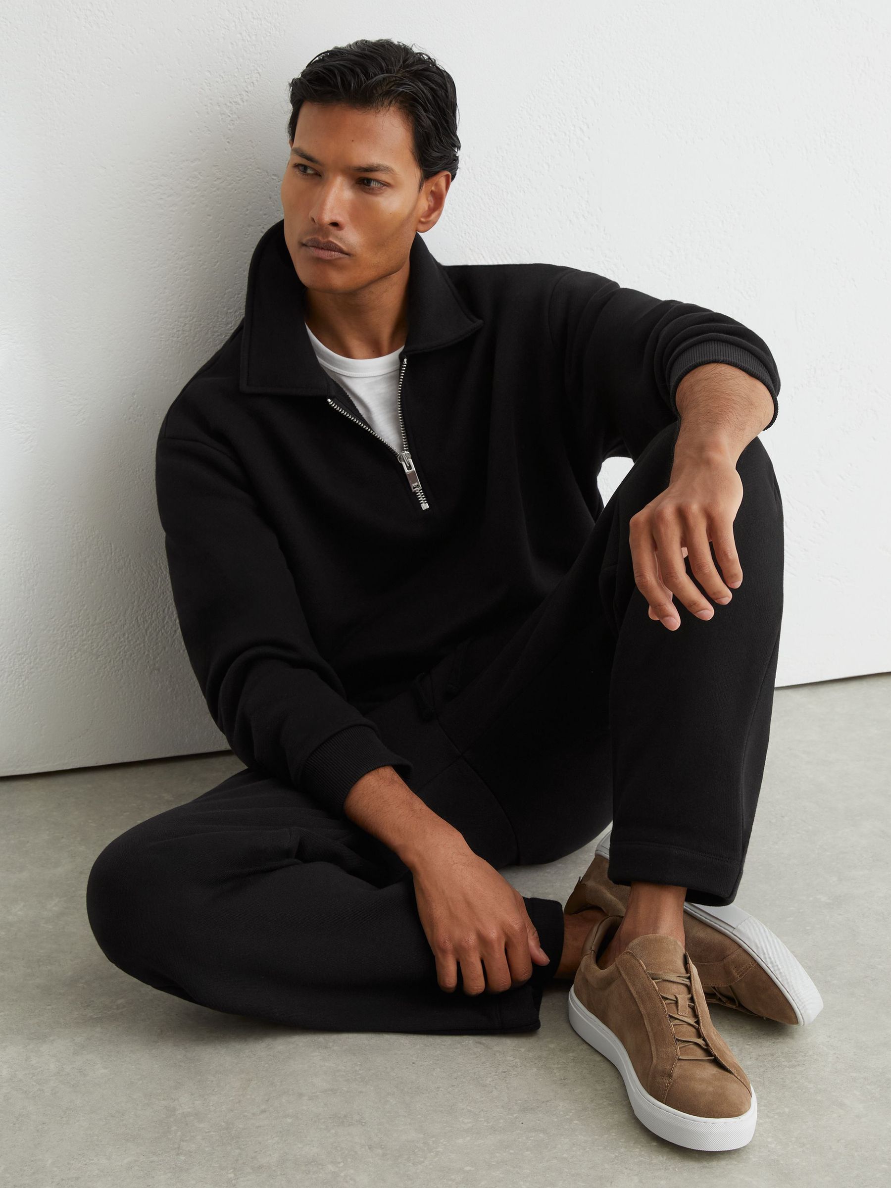 Cotton Heavyweight Half-Zip Sweatshirt in Black - Image 1 of 7