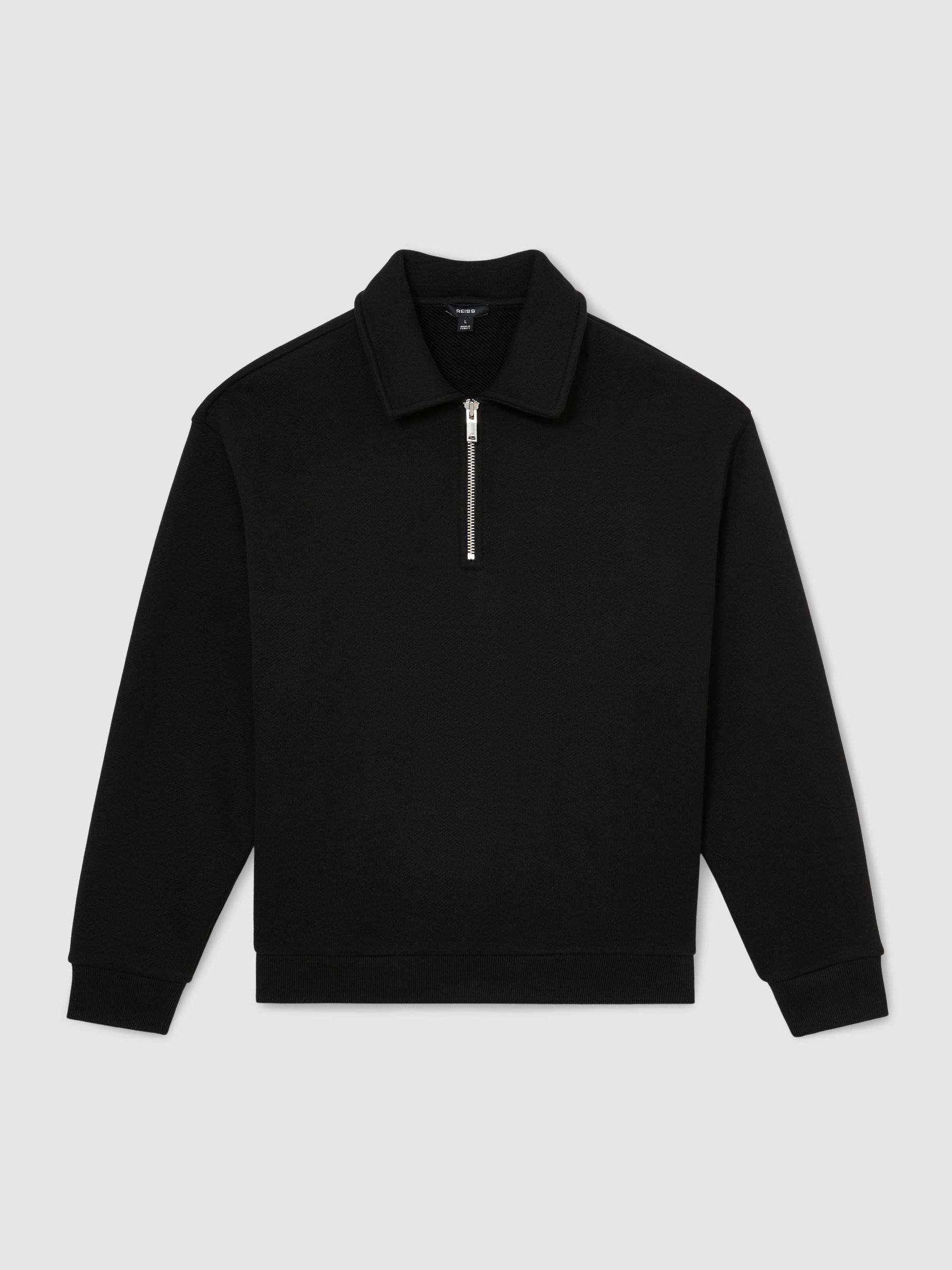 Cotton Heavyweight Half-Zip Sweatshirt in Black - Image 2 of 7
