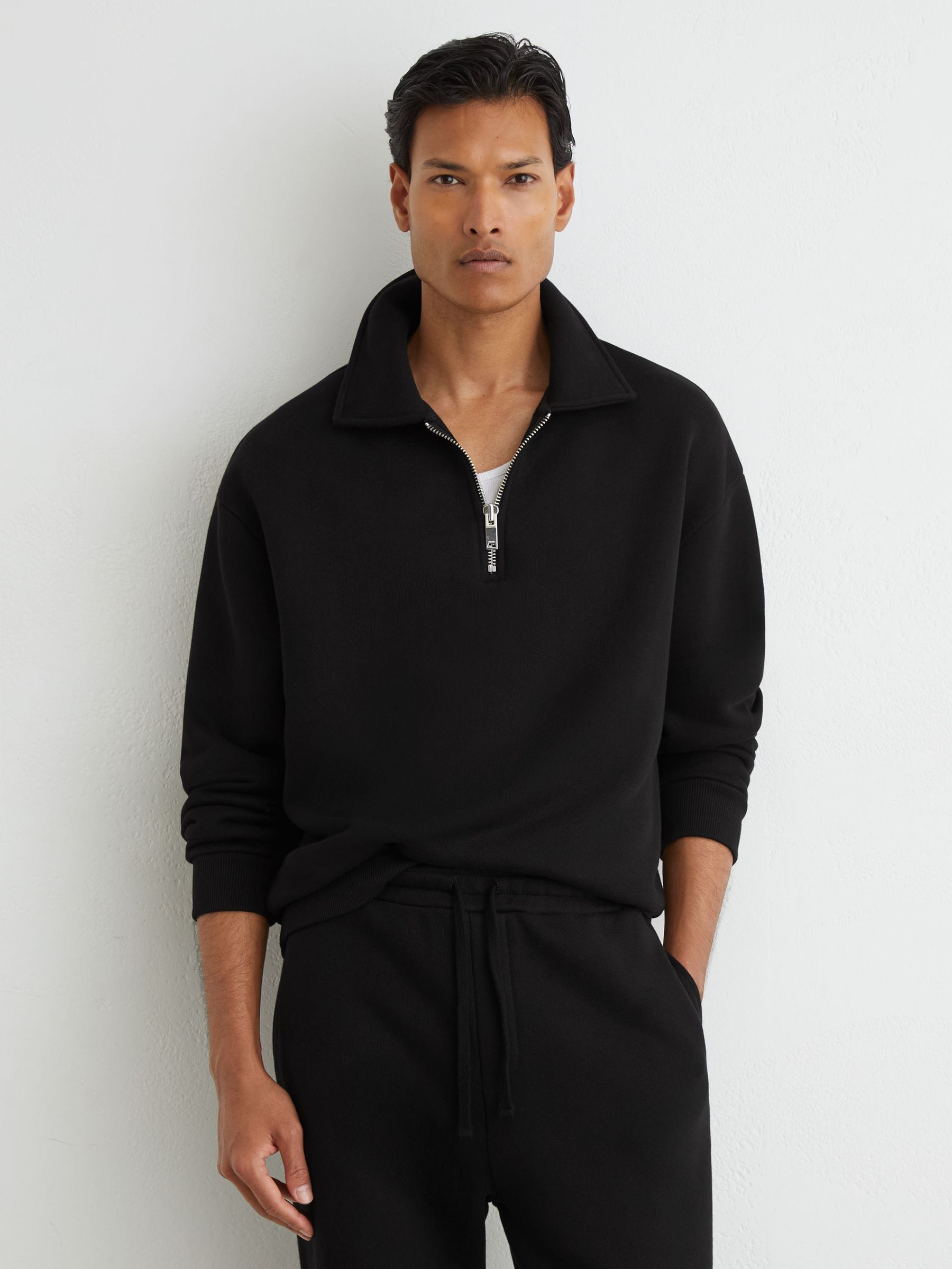 Cotton Heavyweight Half-Zip Sweatshirt in Black - Image 3 of 7