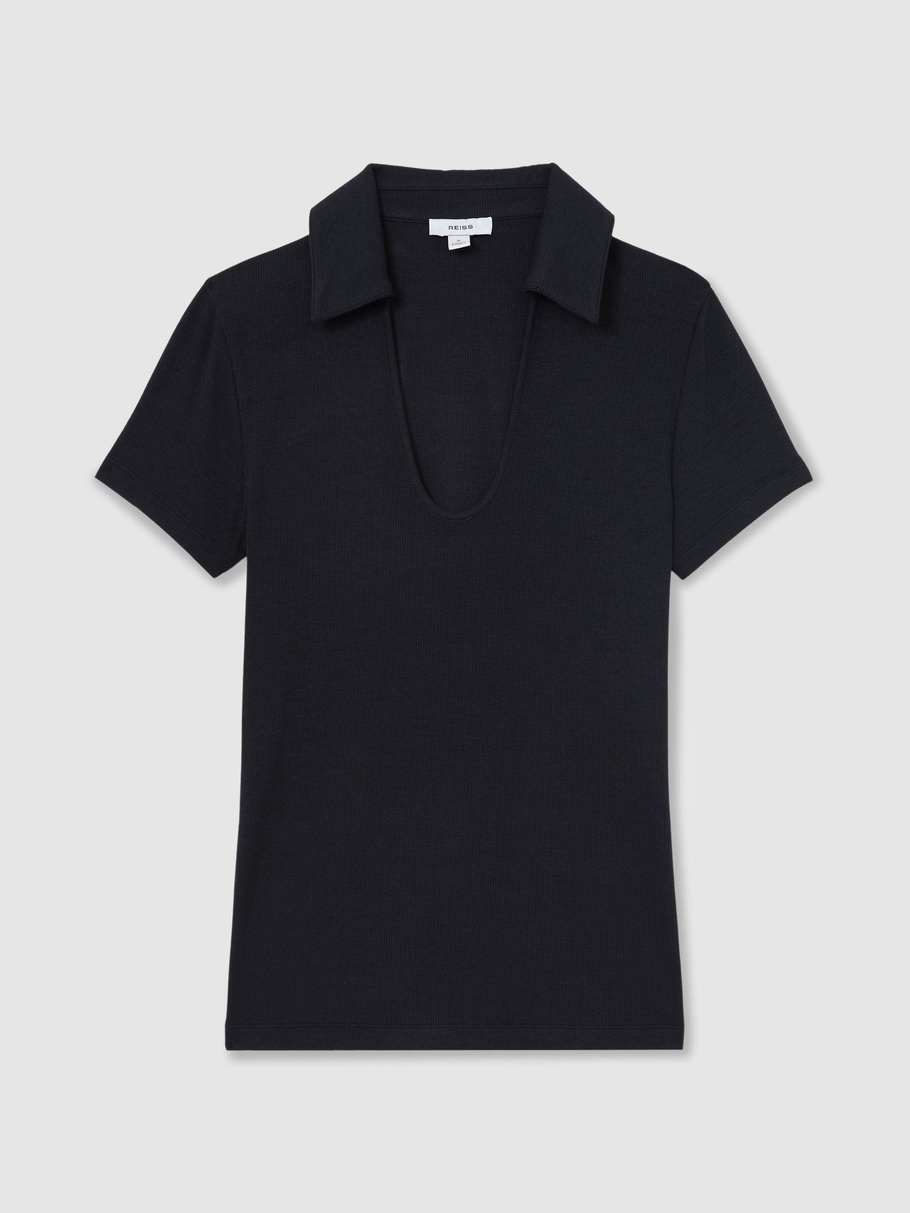 Scoop-Neck Jersey Polo Top in Navy - Image 2 of 6