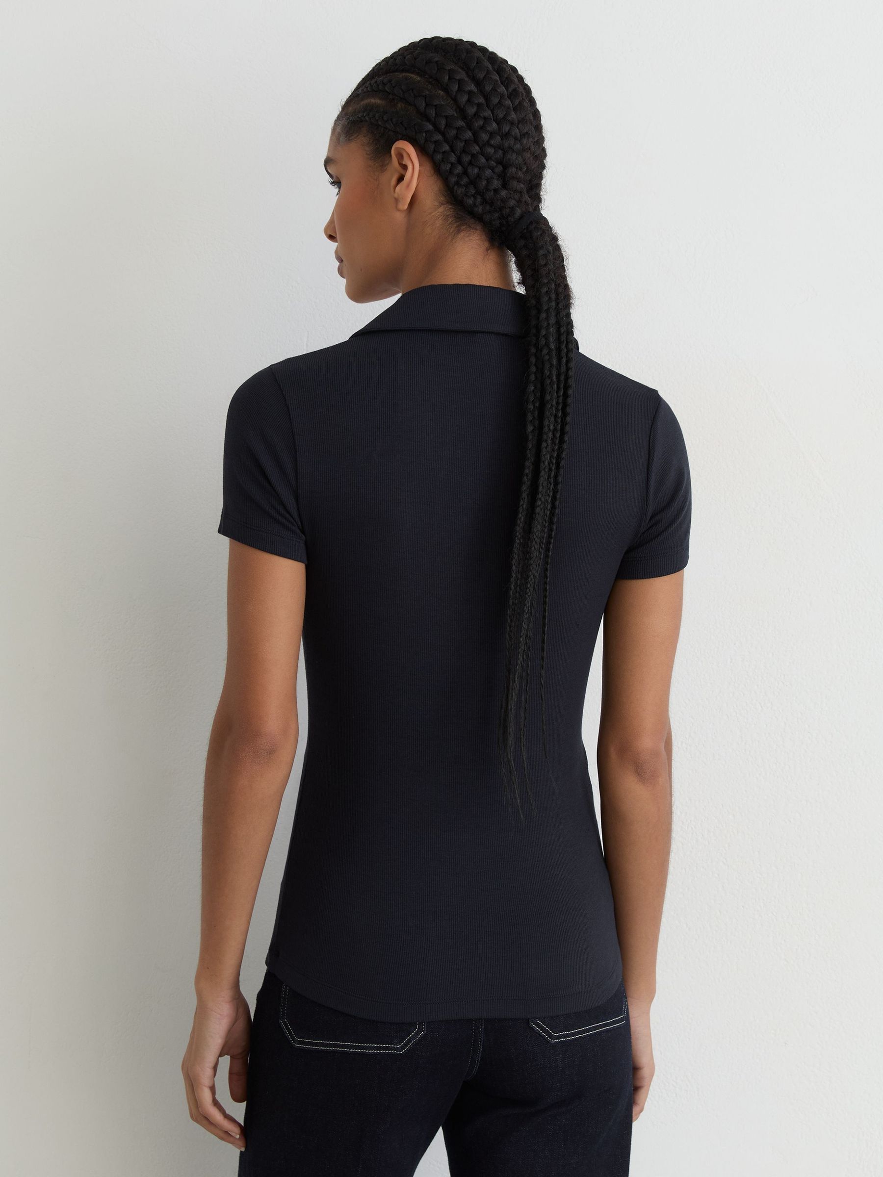 Scoop-Neck Jersey Polo Top in Navy - Image 5 of 6