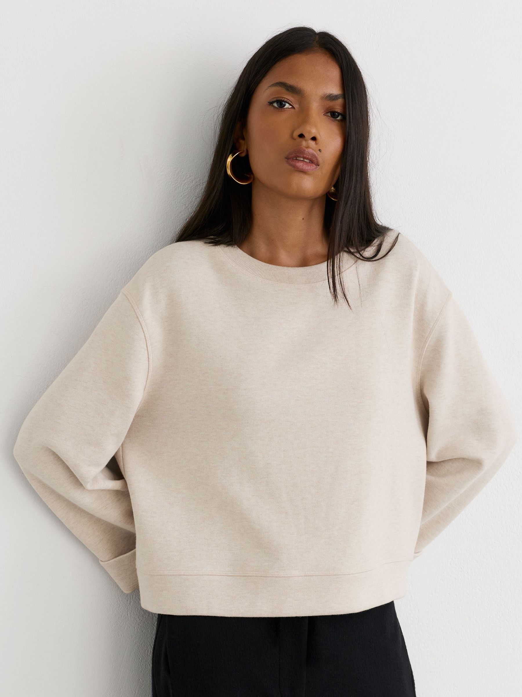 Cotton-Blend Sweatshirt with Cashmere in Neutral Marl by Reiss