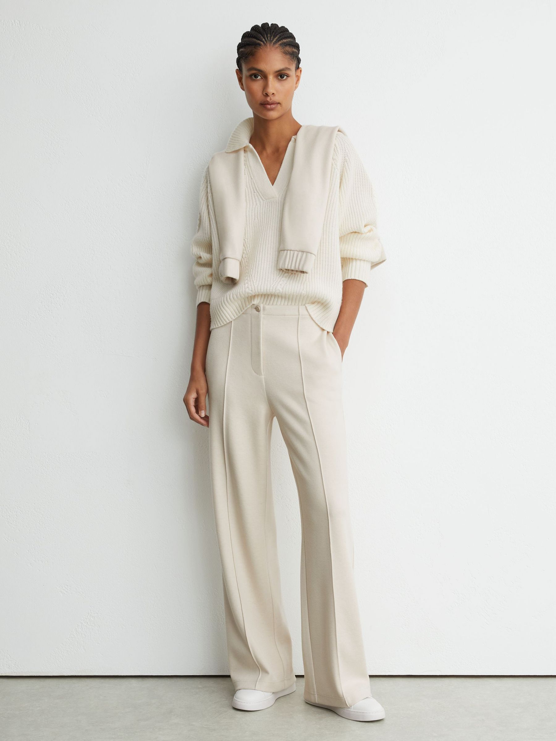 Pantalon de survêtement ample en laine lyocell couleur ivoire - Image 1 de 6