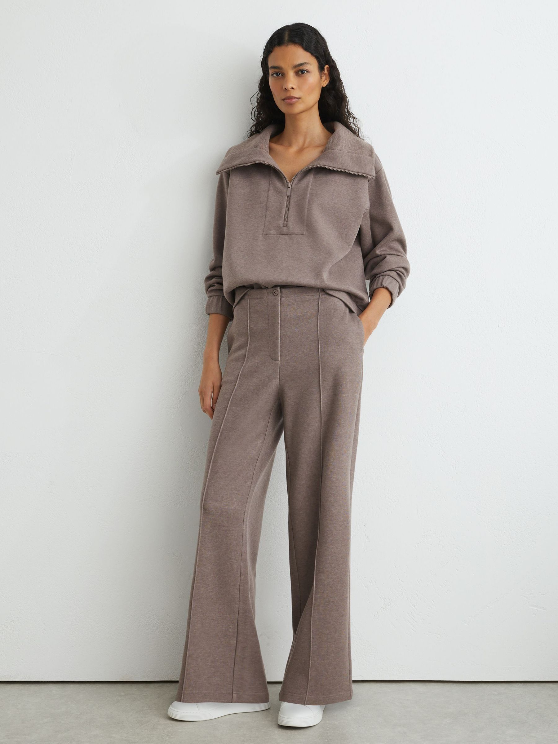 Lyocell-Wool Wide-Leg Joggers in Fawn Brown - Image 1 of 7