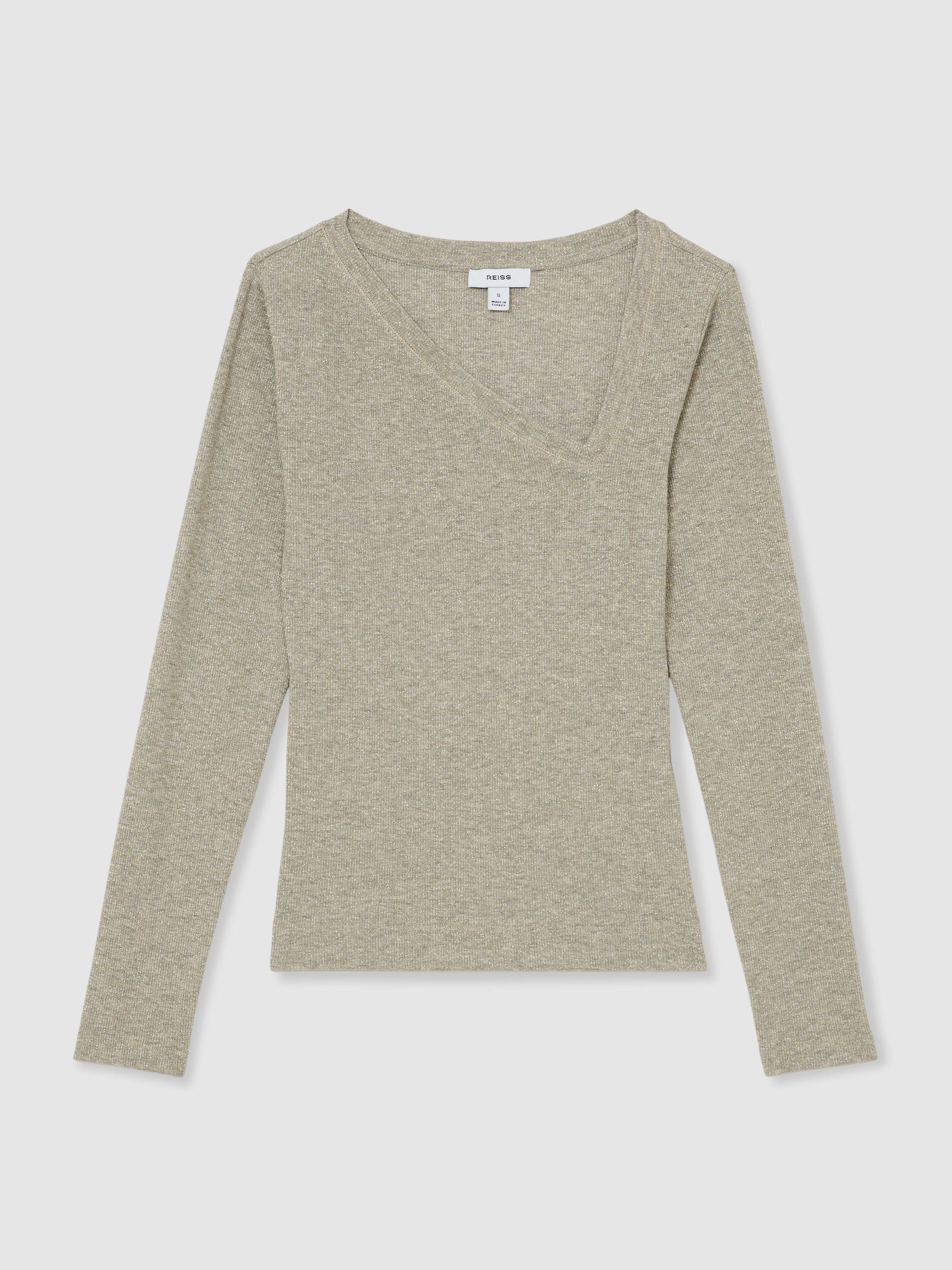 Asymmetric Metallic Long-Sleeve Top in Gold - Image 2 of 6