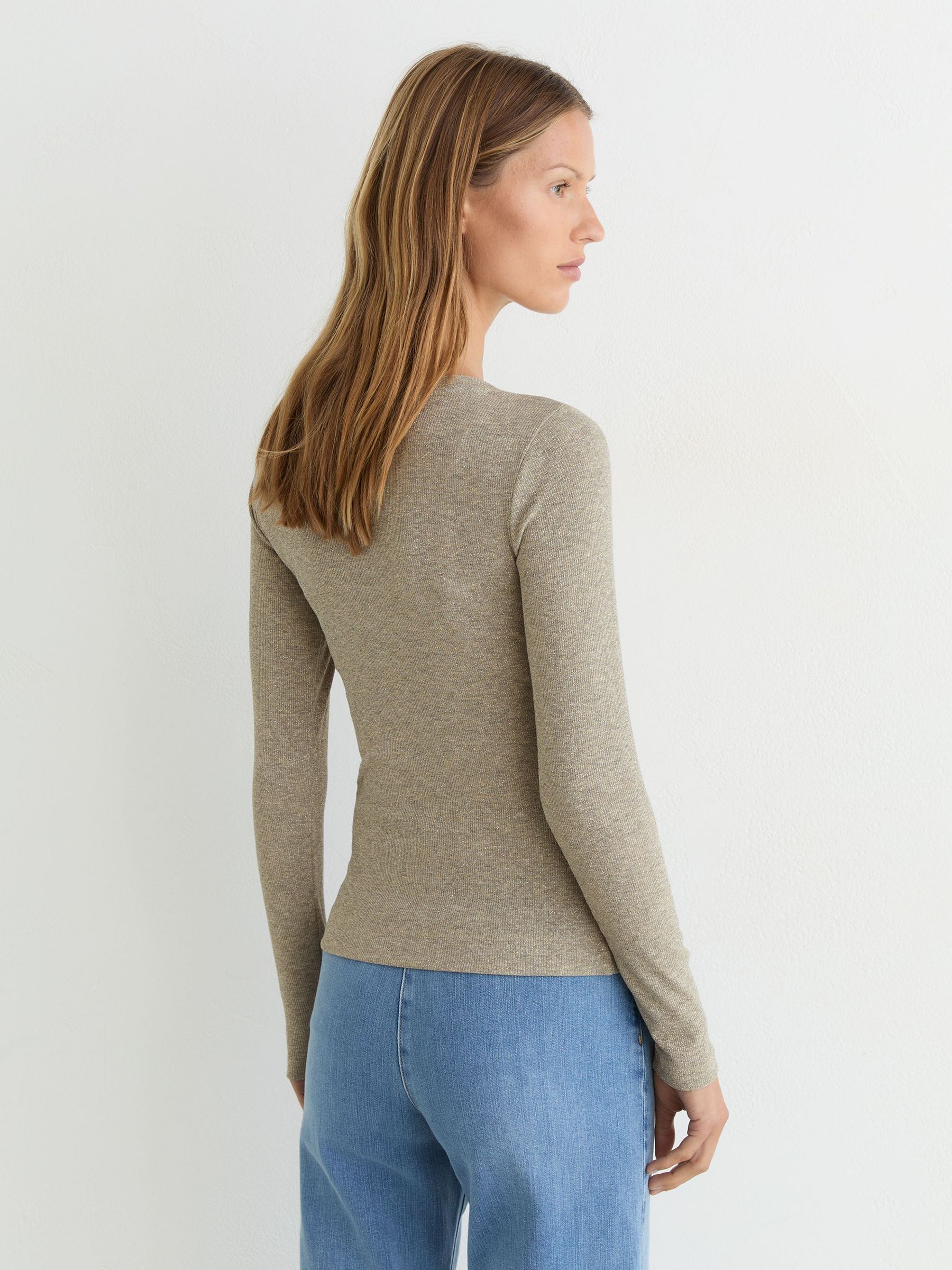 Asymmetric Metallic Long-Sleeve Top in Gold - Image 5 of 6
