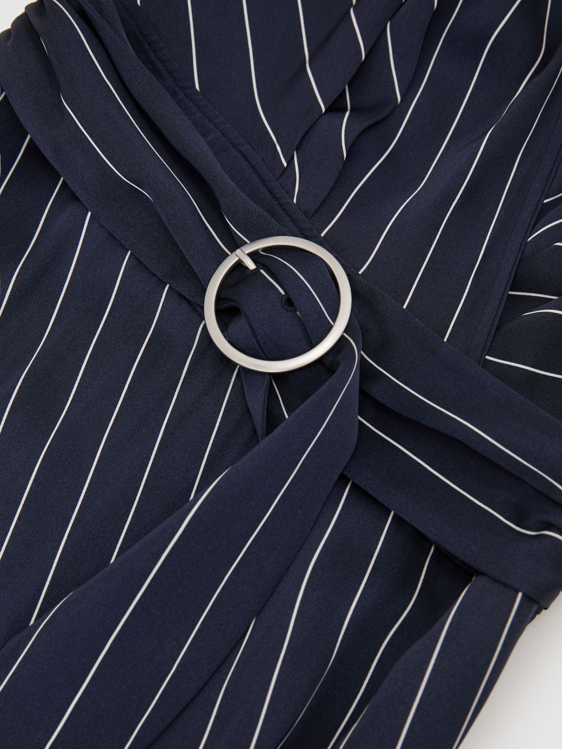 Striped Sleeveless Collared Midi Dress in Navy - Image 7 of 7