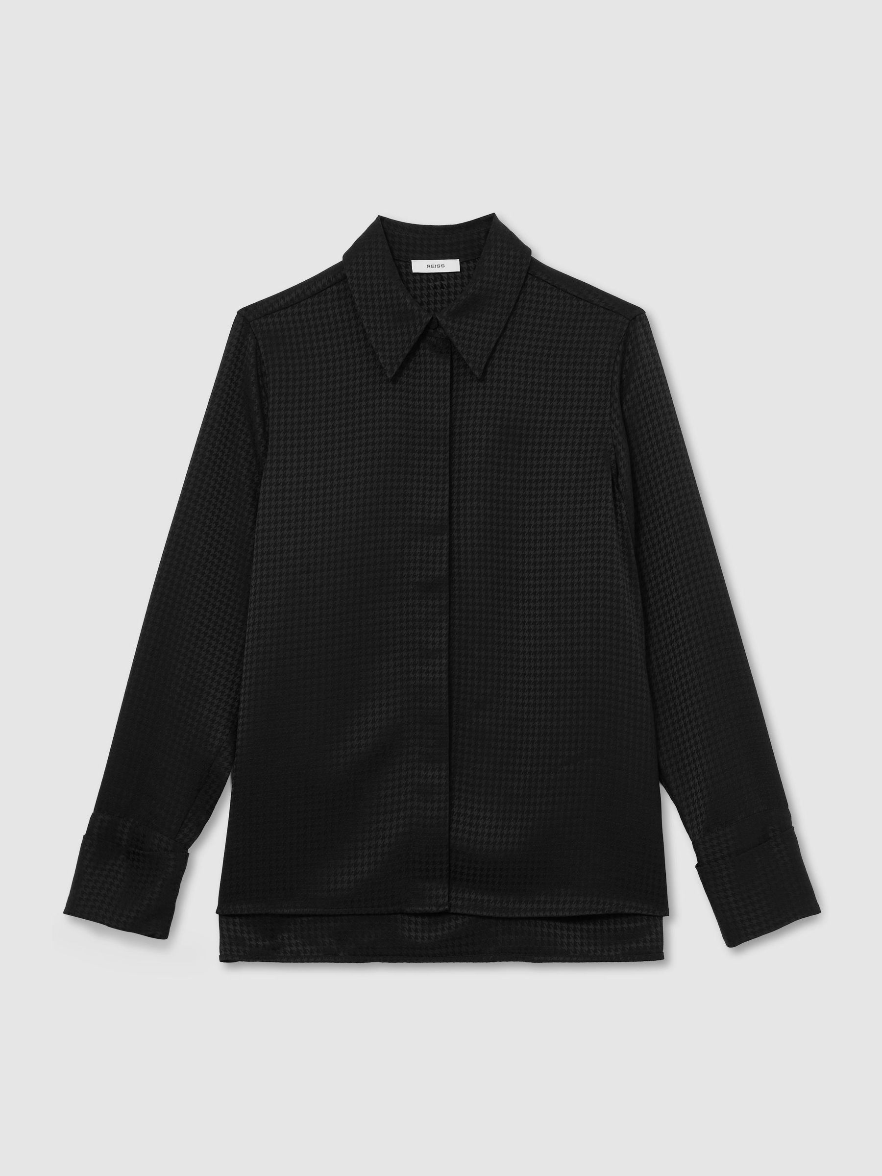 Houndstooth-Check Jacquard Shirt in Black - Image 2 of 7