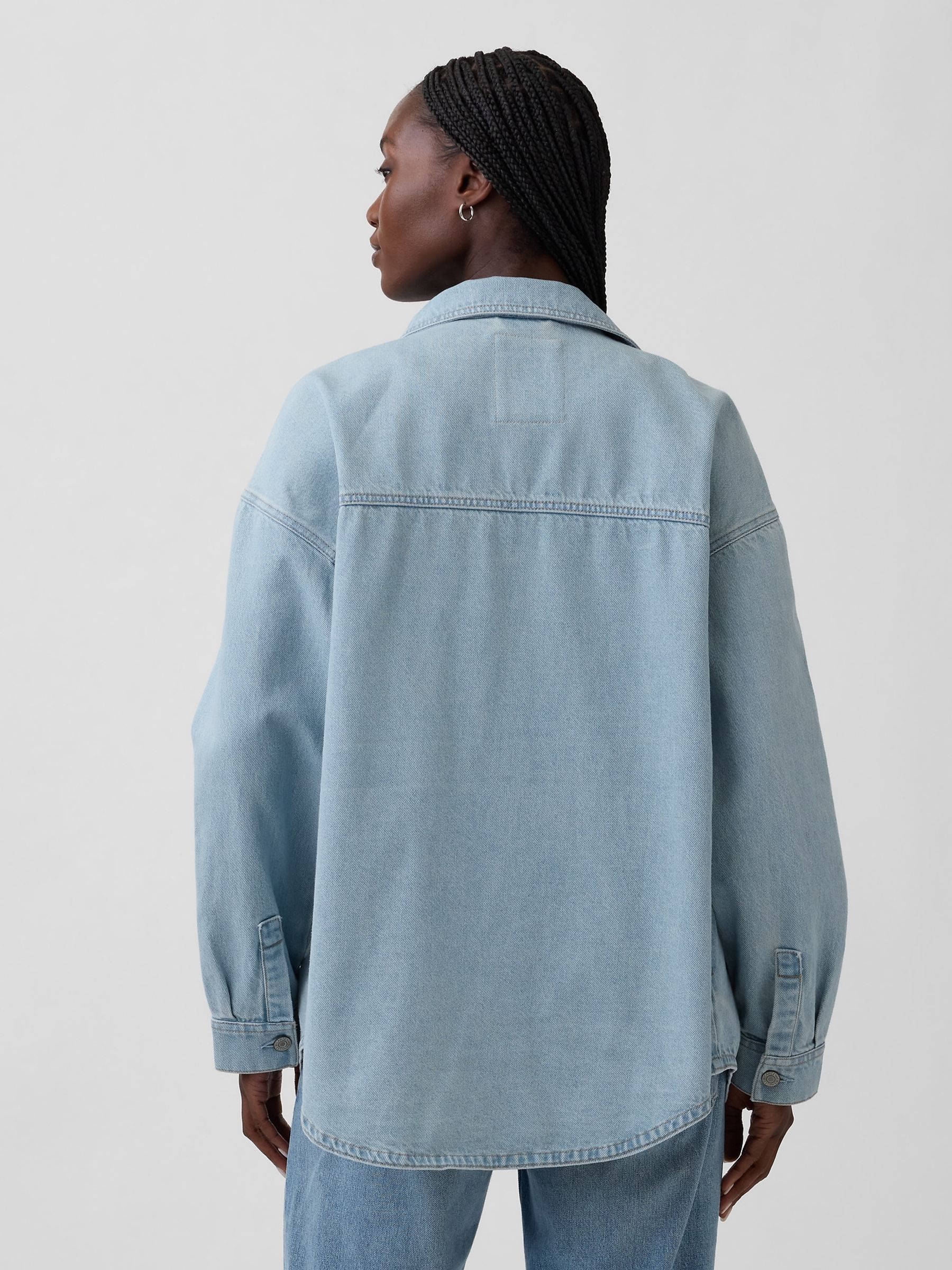 Light Wash Blue Oversized Denim Shirt Jacket - Image 2 of 4