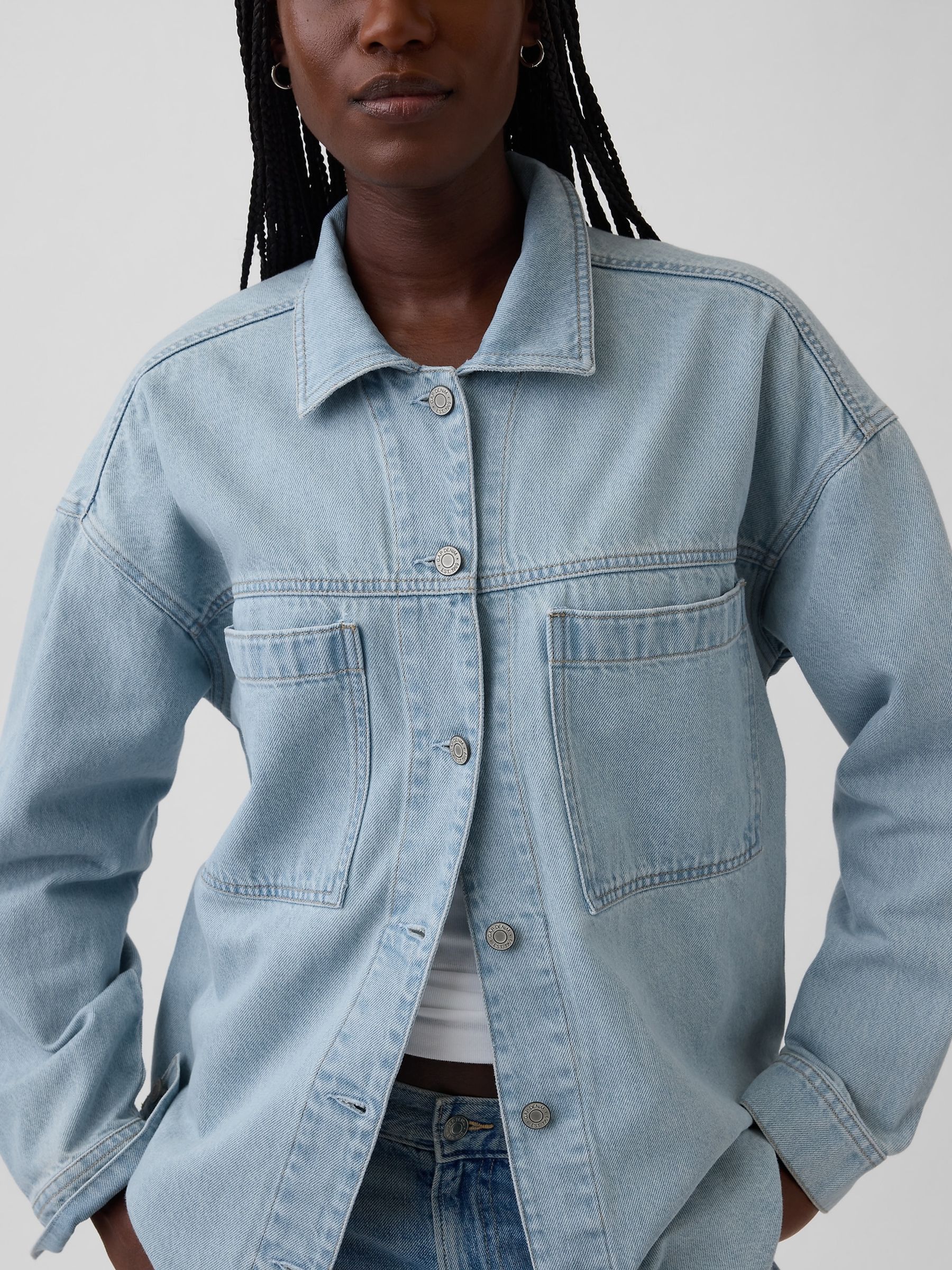 Light Wash Blue Oversized Denim Shirt Jacket - Image 4 of 4