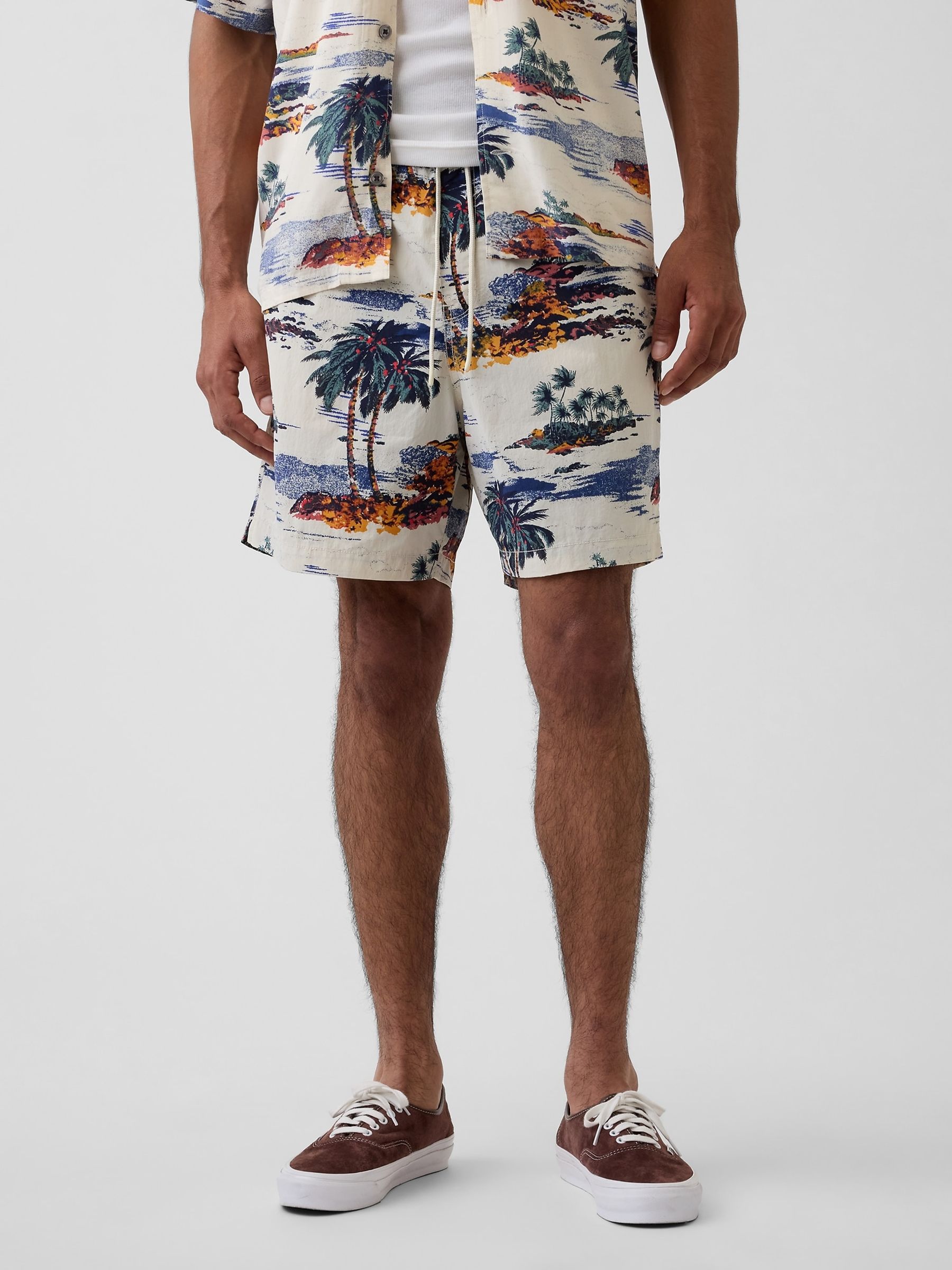 Cream Palm 6 inch Relaxed Swim Trunks - Image 1 of 6
