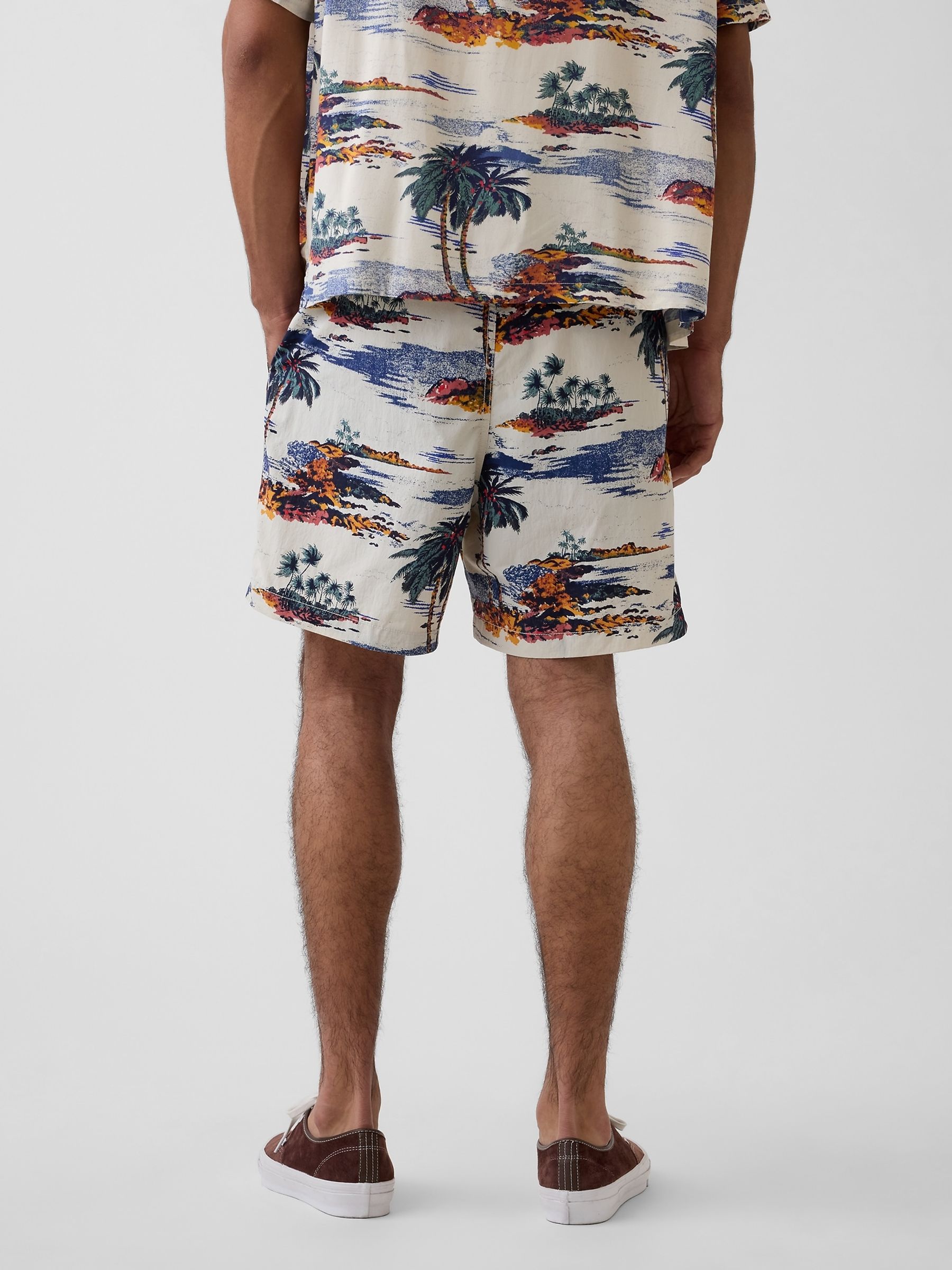 Cream Palm 6 inch Relaxed Swim Trunks - Image 2 of 6