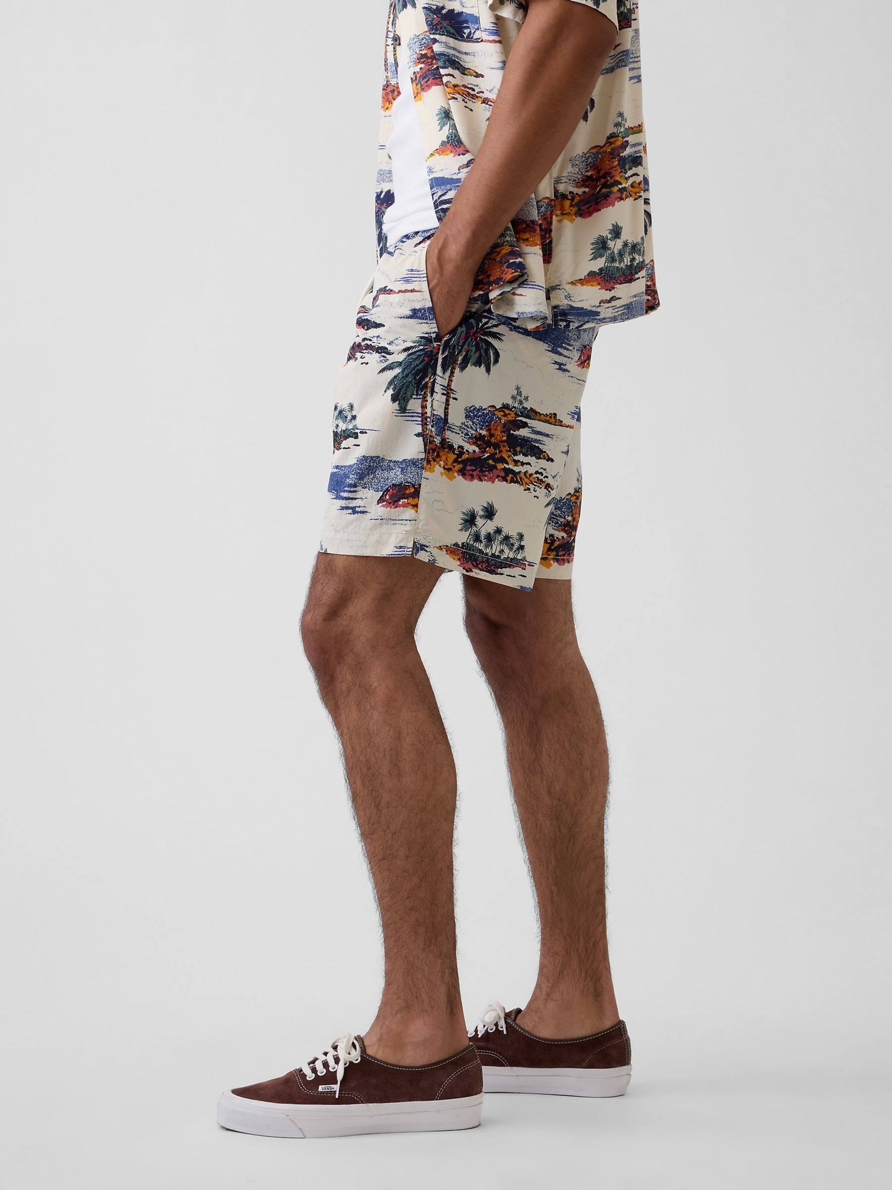 Cream Palm 6 inch Relaxed Swim Trunks - Image 3 of 6