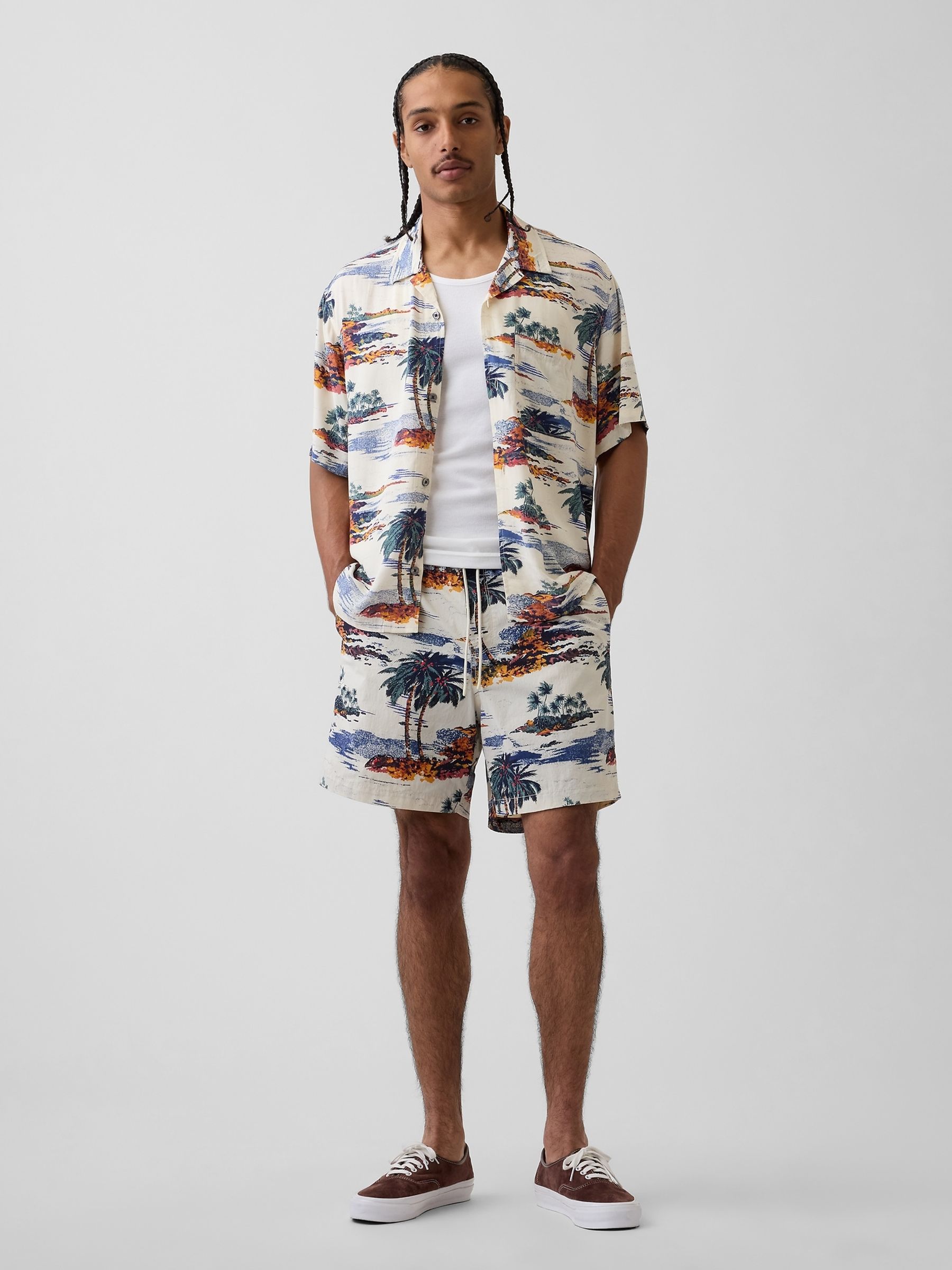 Cream Palm 6 inch Relaxed Swim Trunks - Image 4 of 6