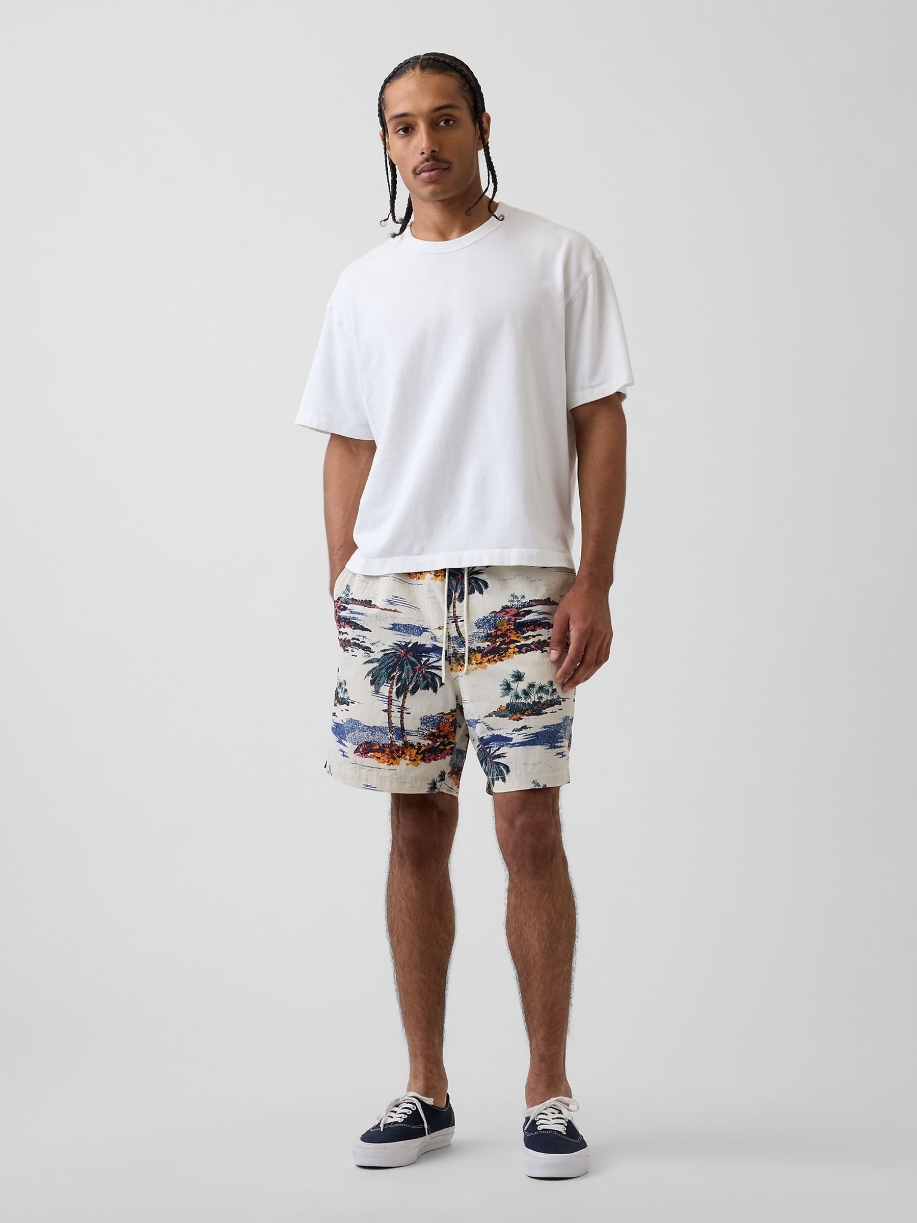 Cream Palm 6 inch Relaxed Swim Trunks - Image 5 of 6