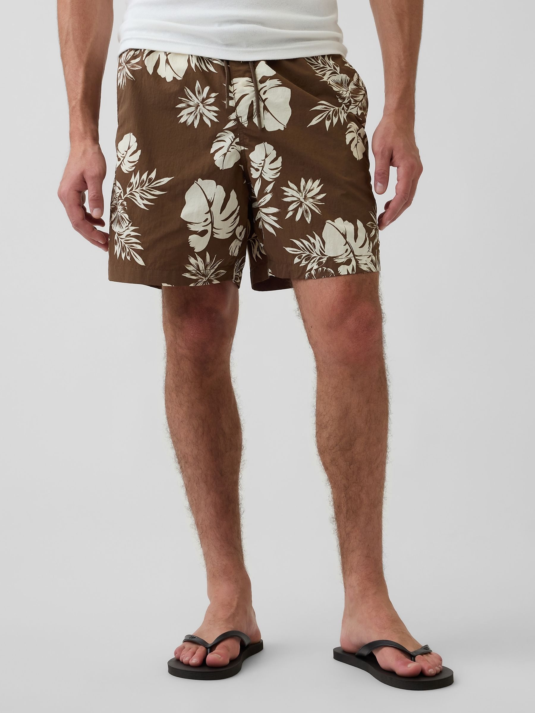 Brown 6 inch Relaxed Swim Trunks - Image 1 of 6