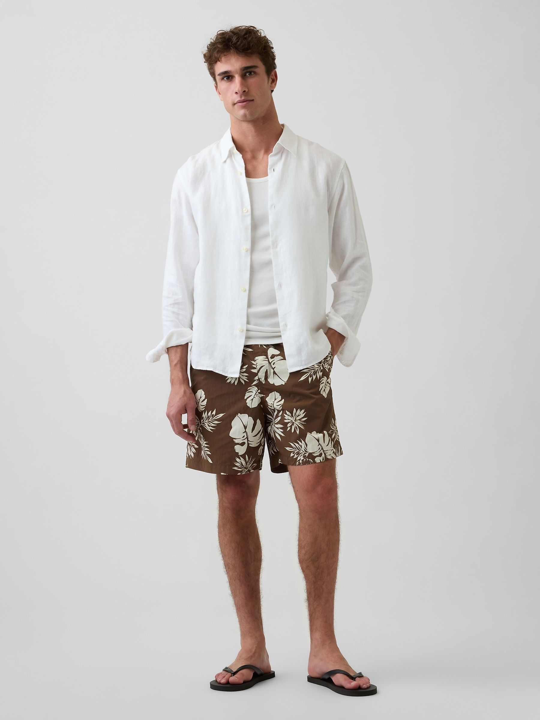 Brown 6 inch Relaxed Swim Trunks - Image 4 of 6