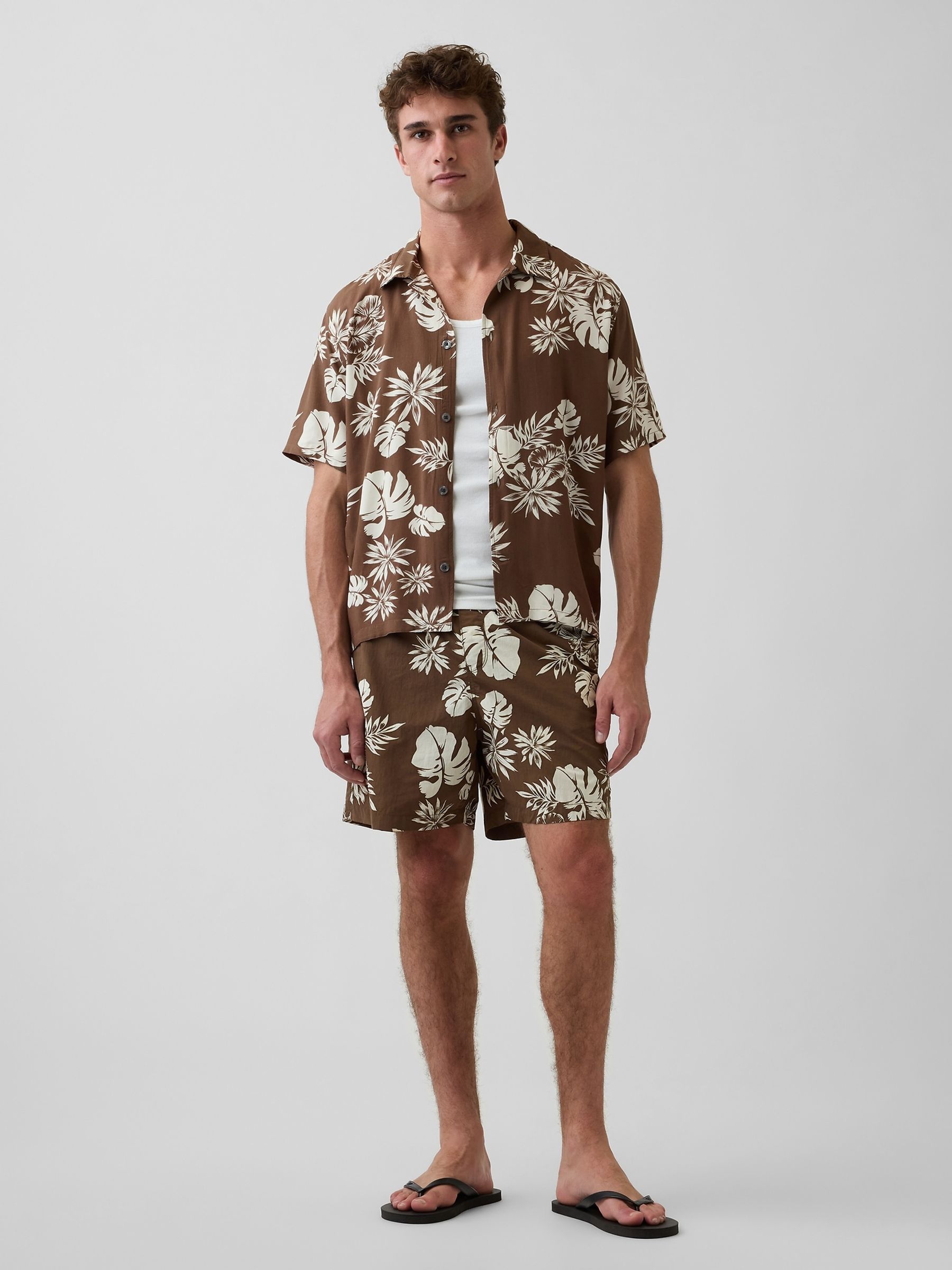 Brown 6 inch Relaxed Swim Trunks - Image 5 of 6