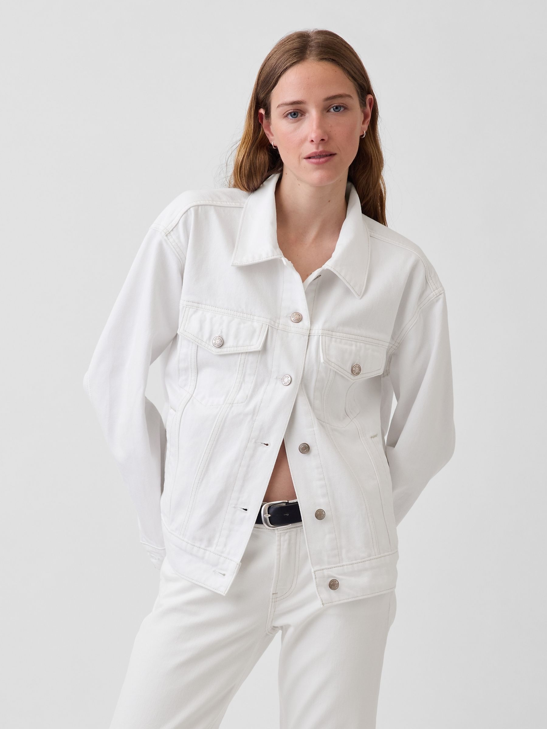 White Oversized Icon Denim Jacket | Gap