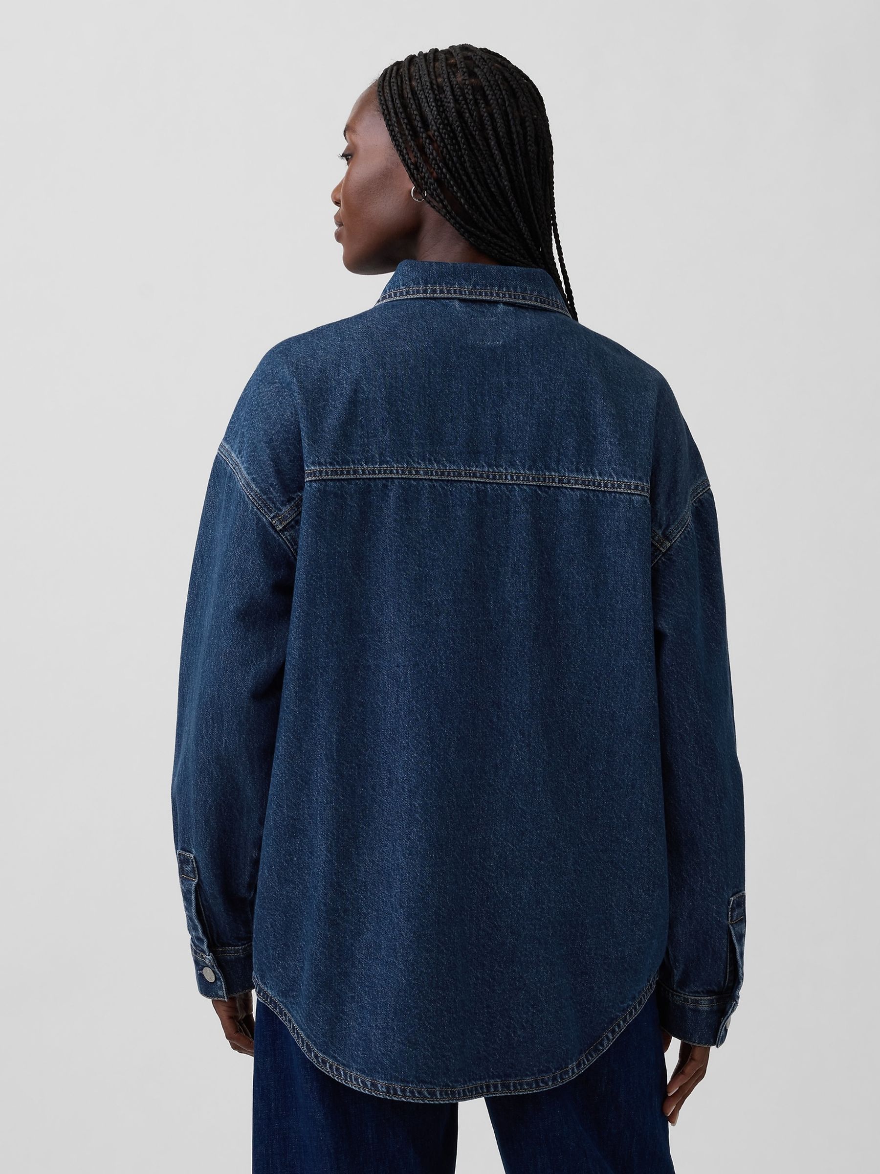 Dark Wash Blue Oversized Denim Shirt Jacket - Image 2 of 4