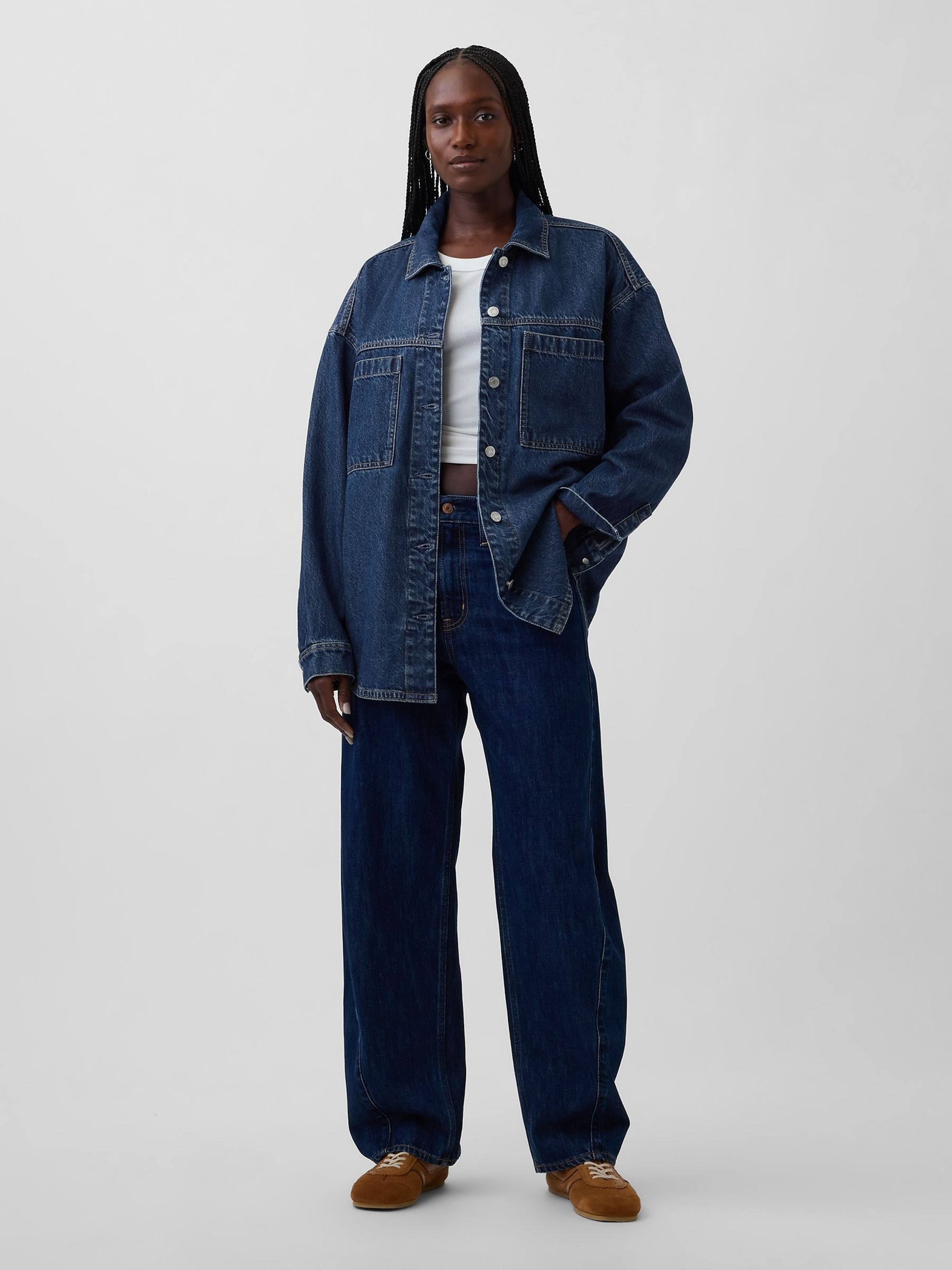 Dark Wash Blue Oversized Denim Shirt Jacket - Image 3 of 4