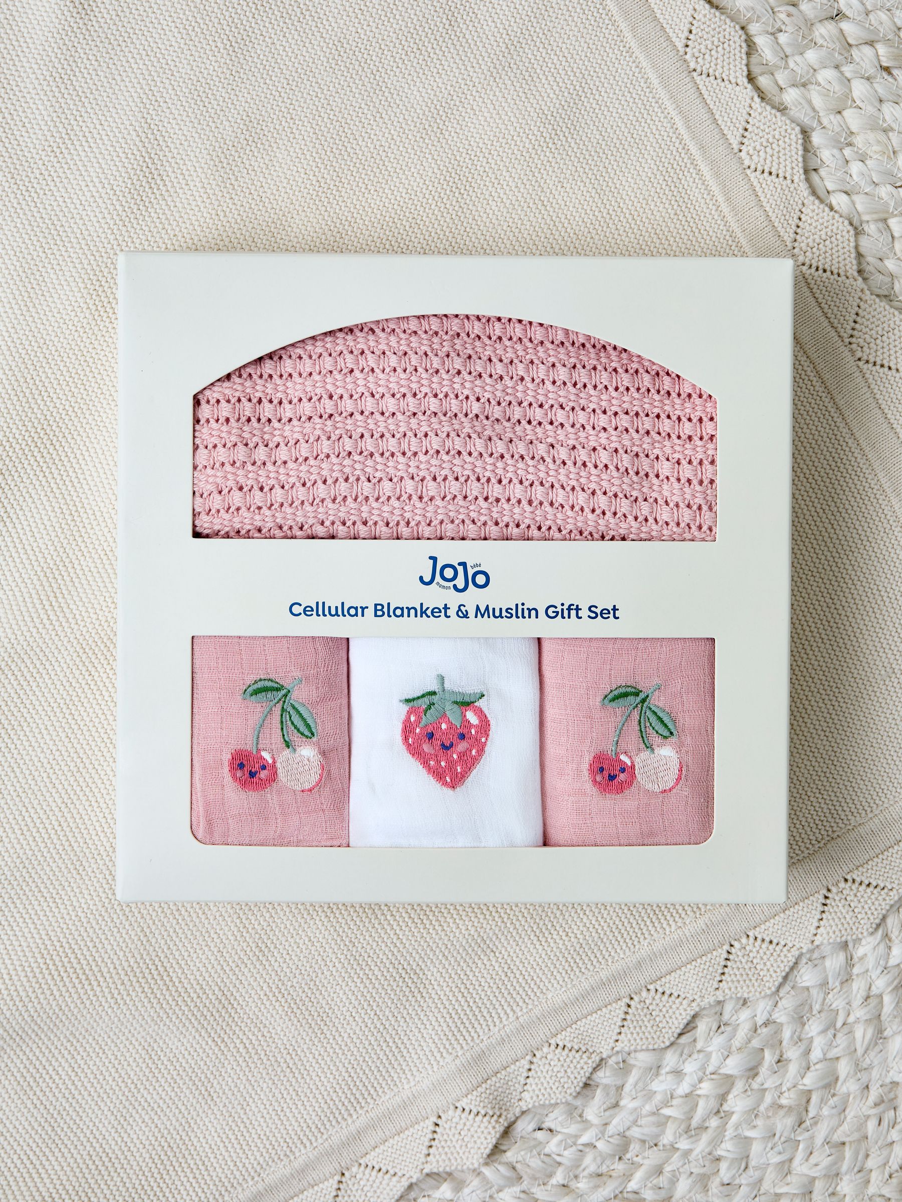 Mid Pink Cellular Blanket & Muslin Giftset - Image 1 of 4 Mid Pink Cellular Blanket & Muslin Giftset - Image 1 of 4