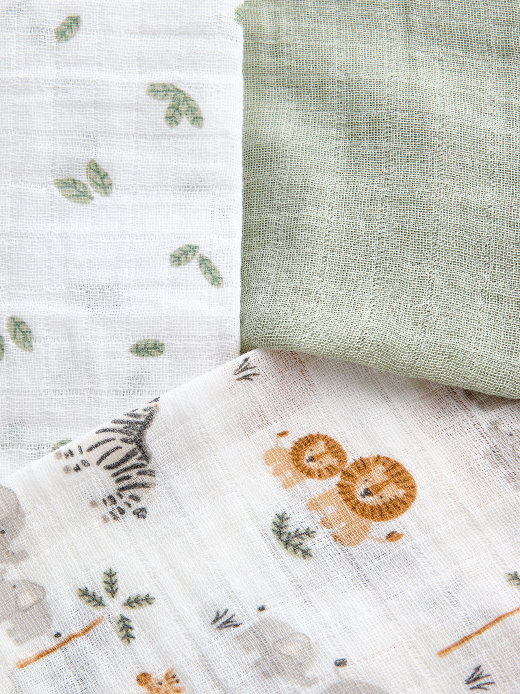 Sage Green Safari 6-Pack Soft Muslins - Image 5 of 5