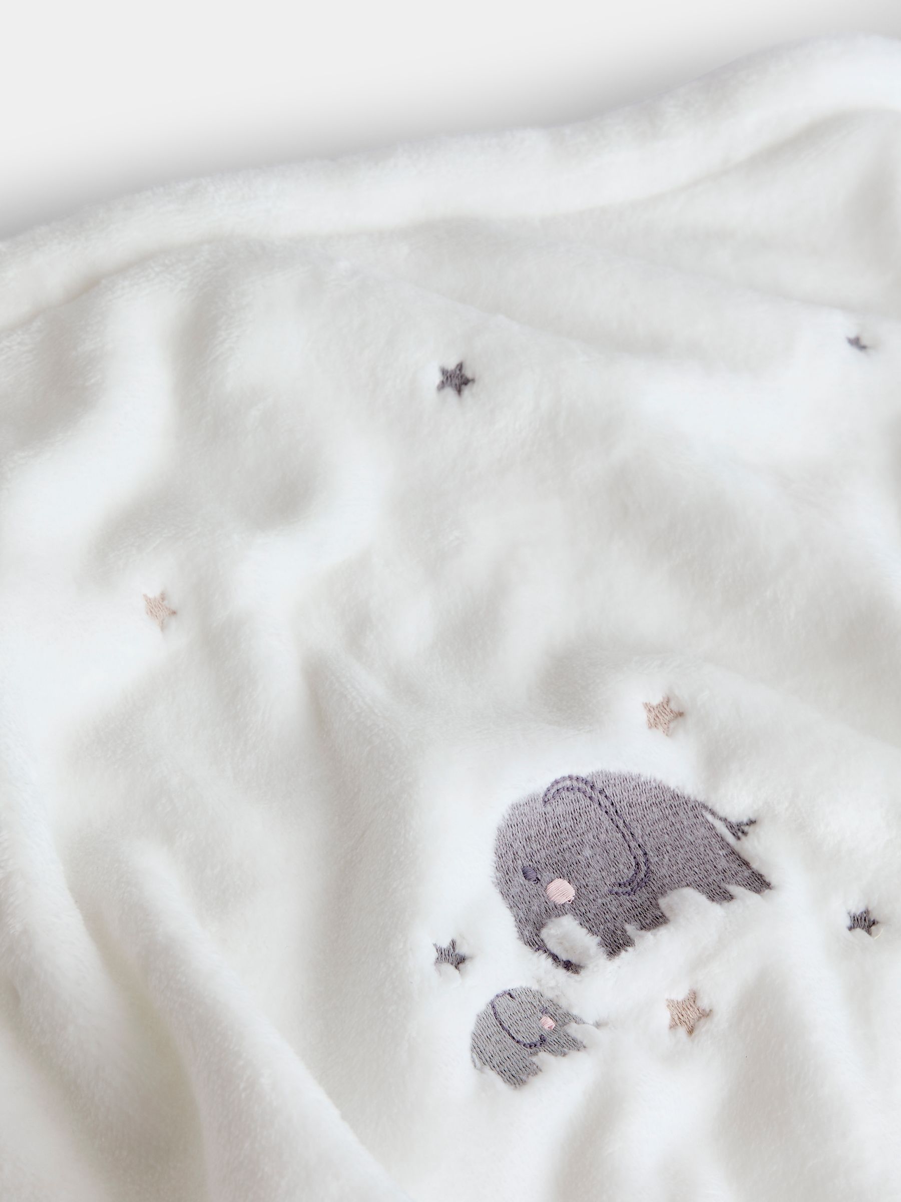 Pure White Elephant Embroidered Fleece Blanket - Image 4 of 4