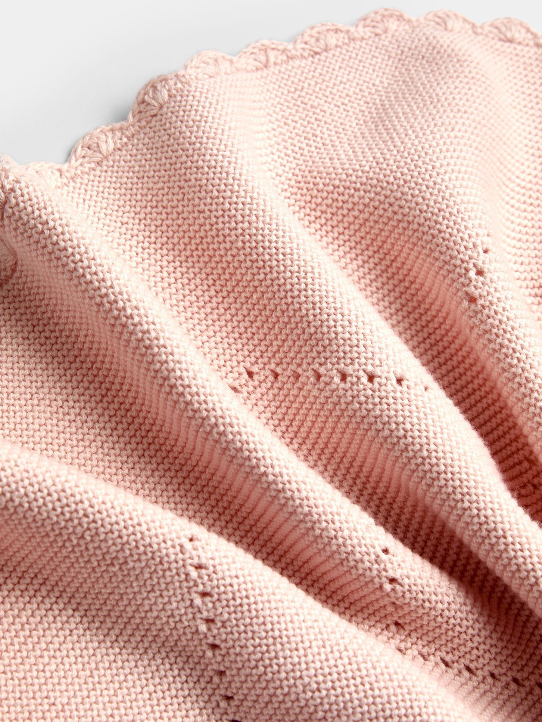 Light Pink Floral Embroidered Baby Knitted Shawl Blanket - Image 3 of 4