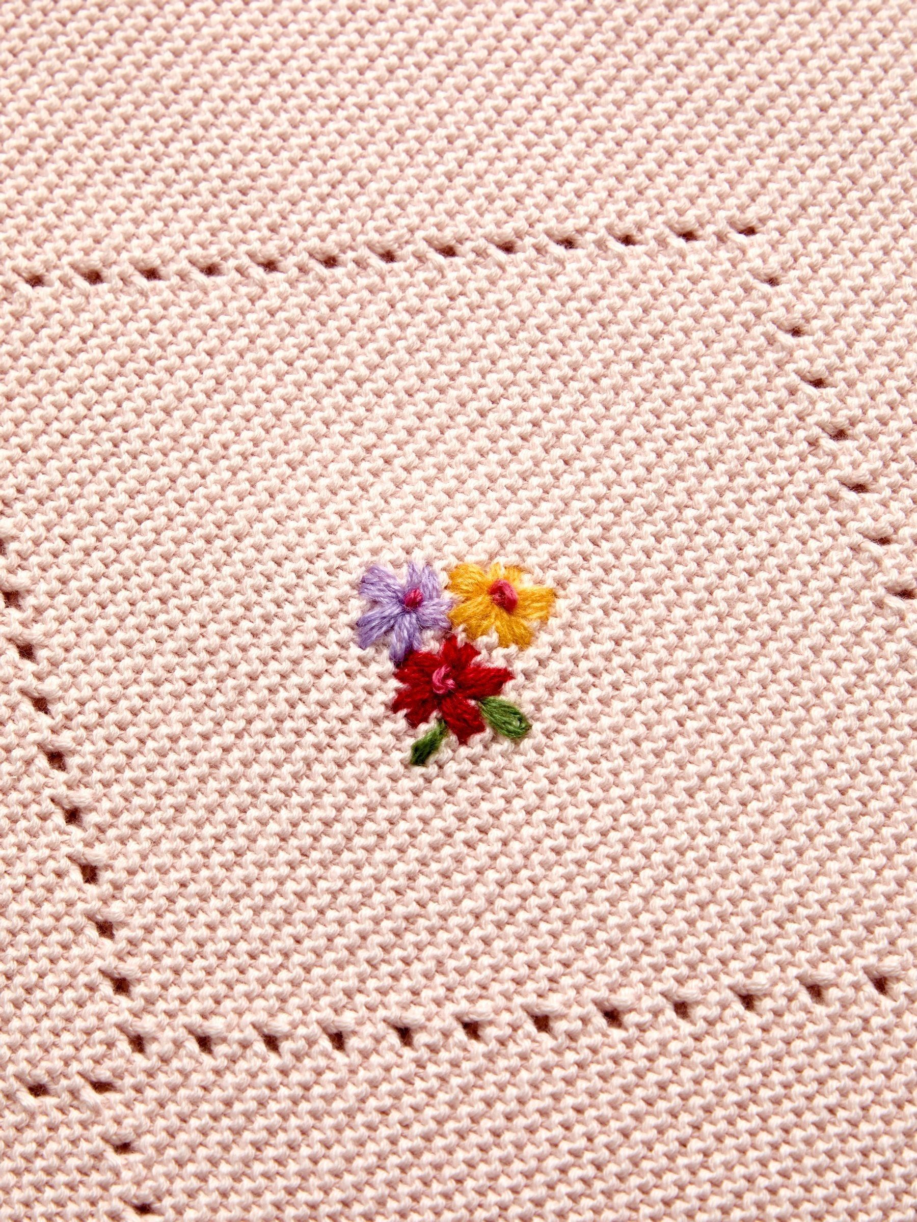 Light Pink Floral Embroidered Baby Knitted Shawl Blanket - Image 4 of 4