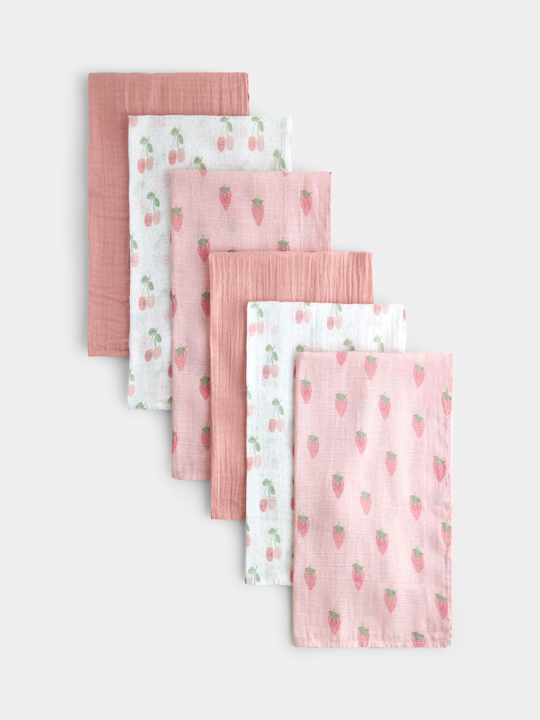 Pink Strawberries & Cherries 6-Pack Soft Muslins - Image 1 of 5