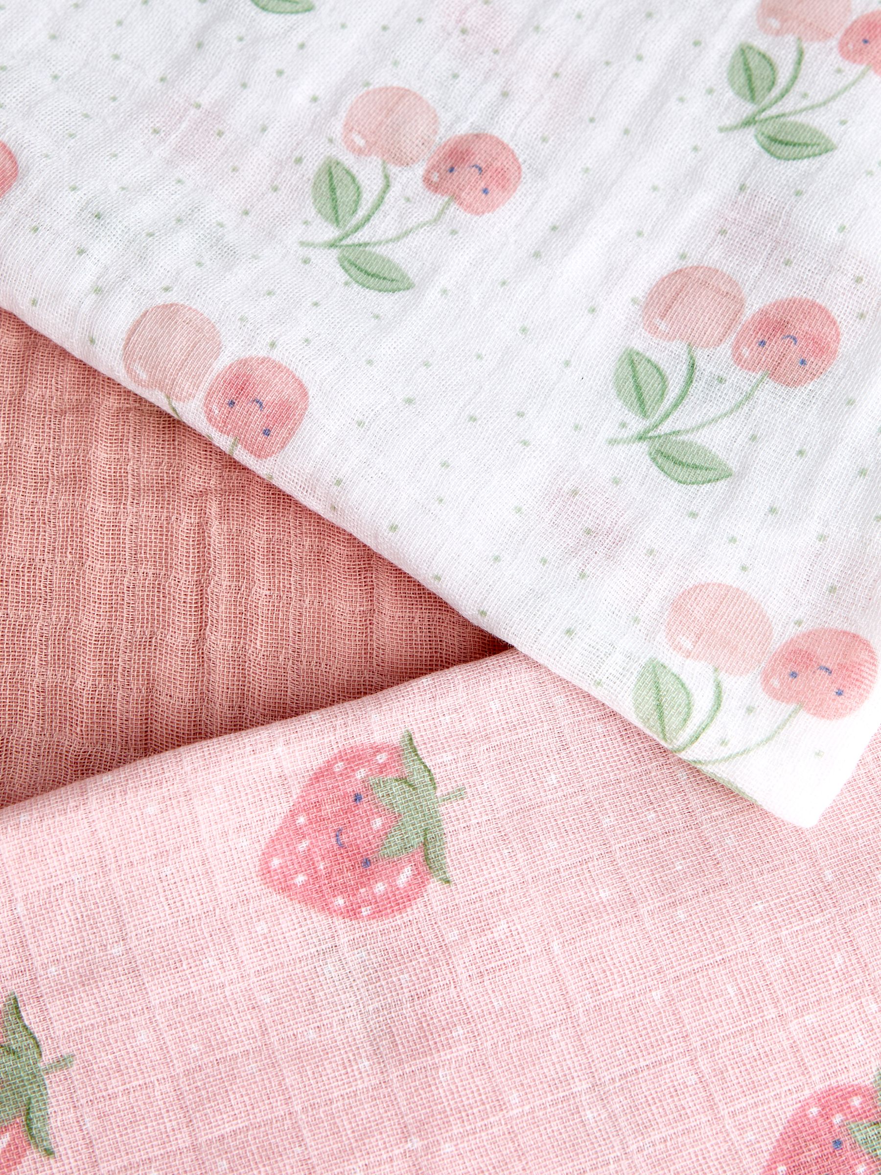 Pink Strawberries & Cherries 6-Pack Soft Muslins - Image 5 of 5 Pink Strawberries & Cherries 6-Pack Soft Muslins - Image 5 of 5
