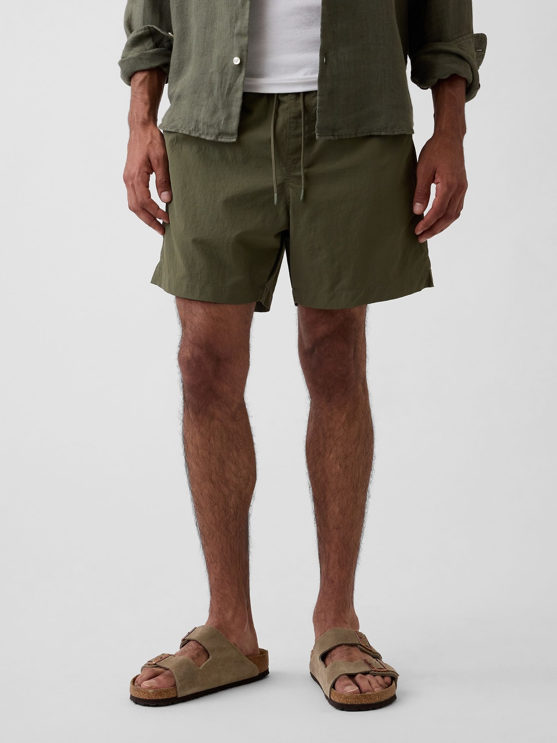Khaki Green 6 inch Relaxed Swim Trunks - Image 1 of 6