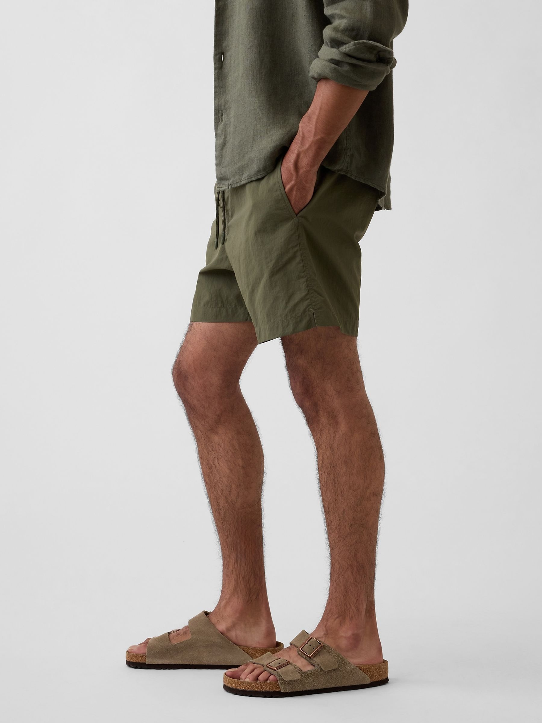 Khaki Green 6 inch Relaxed Swim Trunks - Image 3 of 6