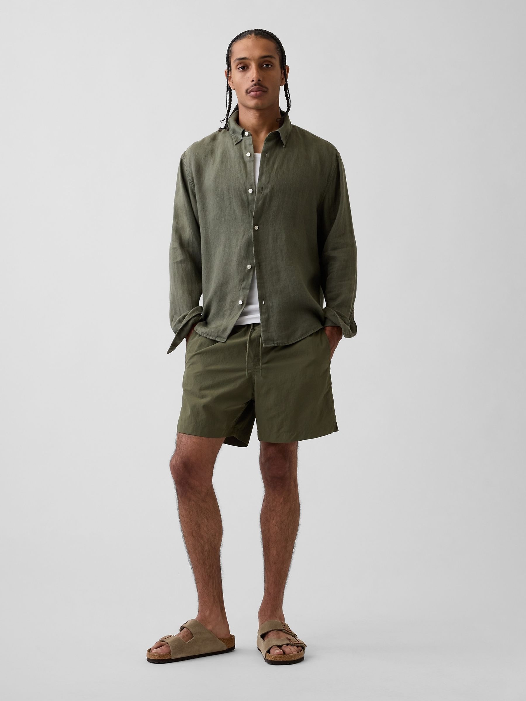 Khaki Green 6 inch Relaxed Swim Trunks - Image 4 of 6
