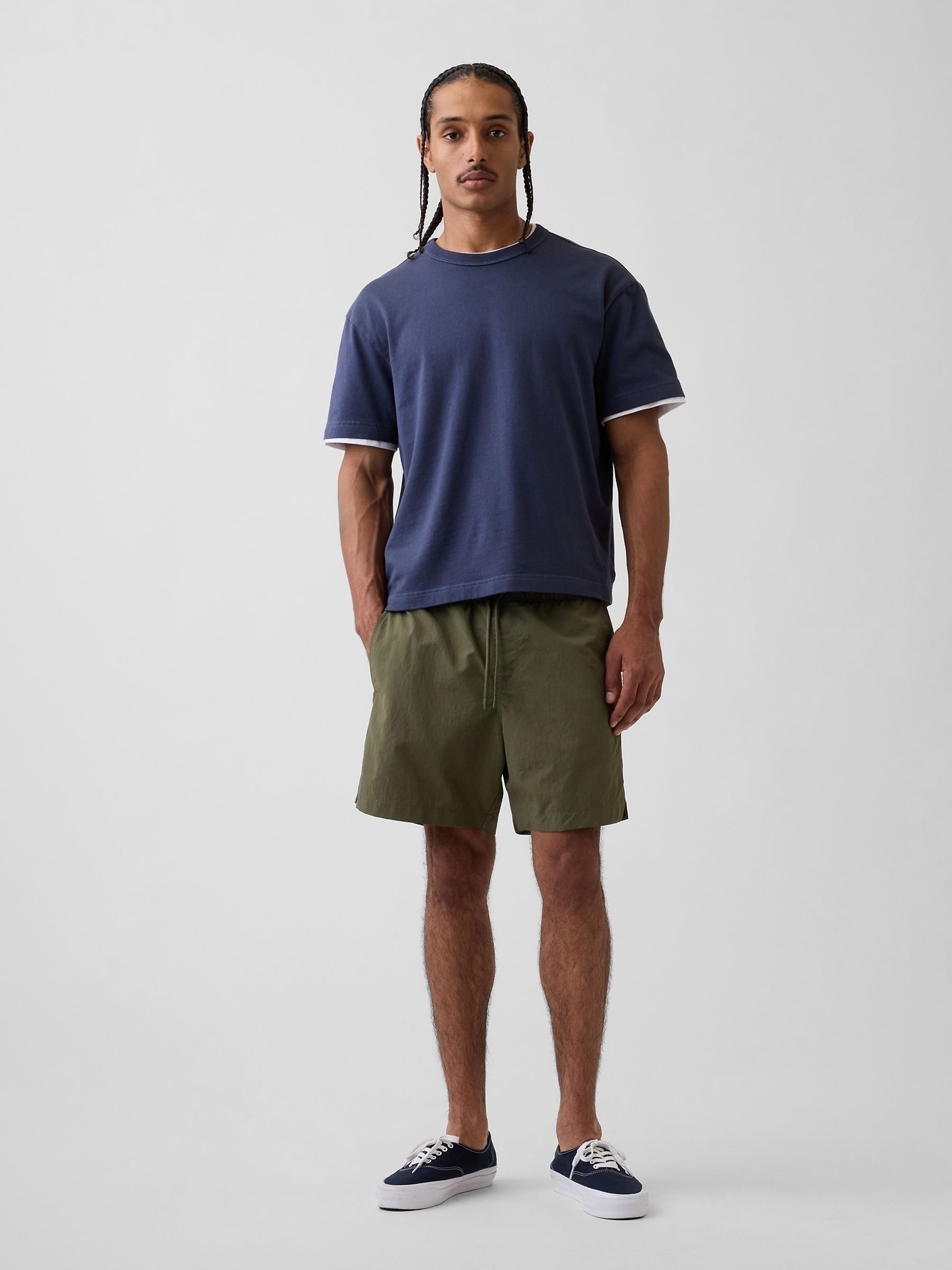 Khaki Green 6 inch Relaxed Swim Trunks - Image 5 of 6