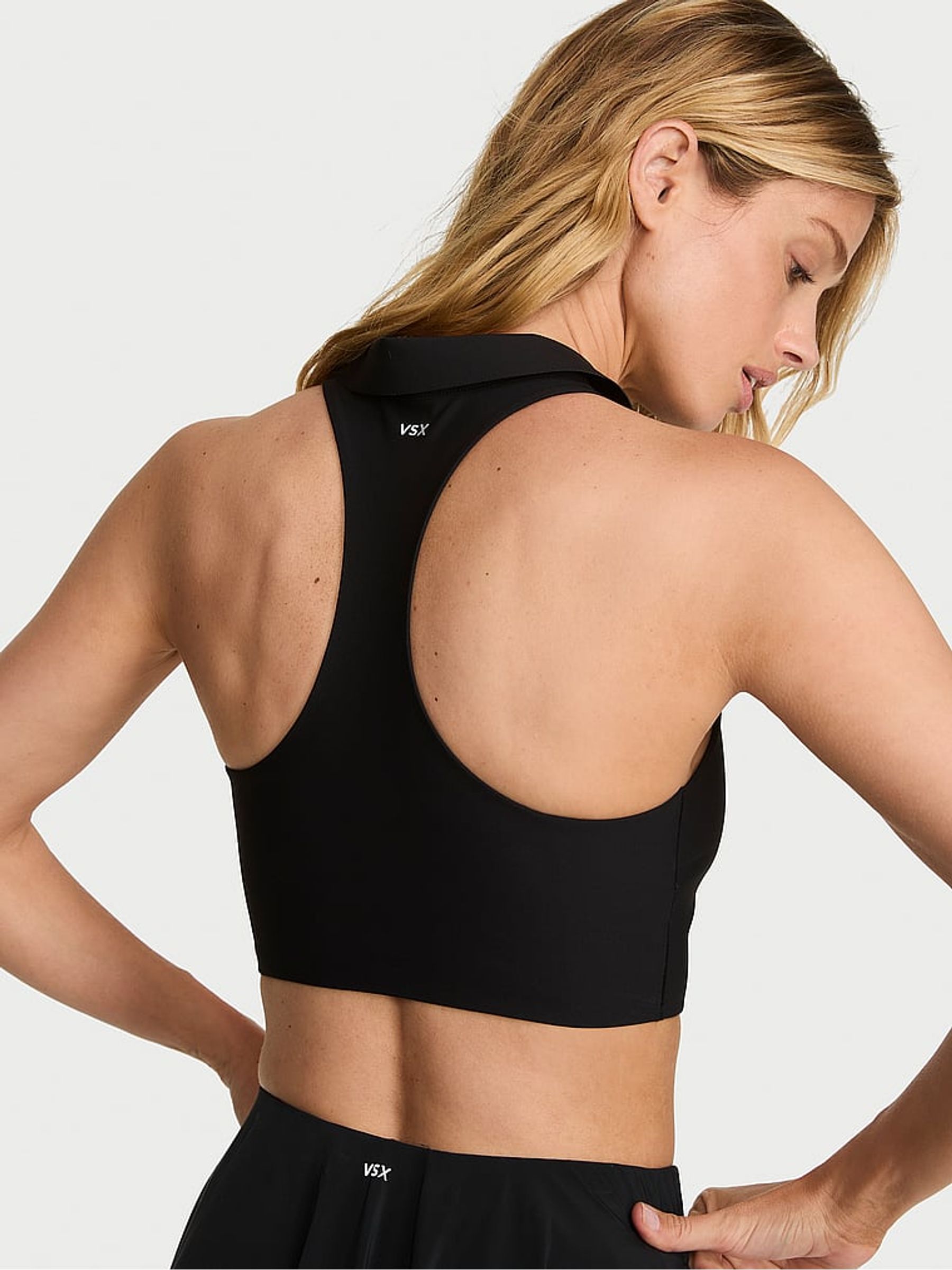 Black RacketCool™ Collared Sports Bra Top - Image 2 of 3 Black RacketCool™ Collared Sports Bra Top - Image 2 of 3