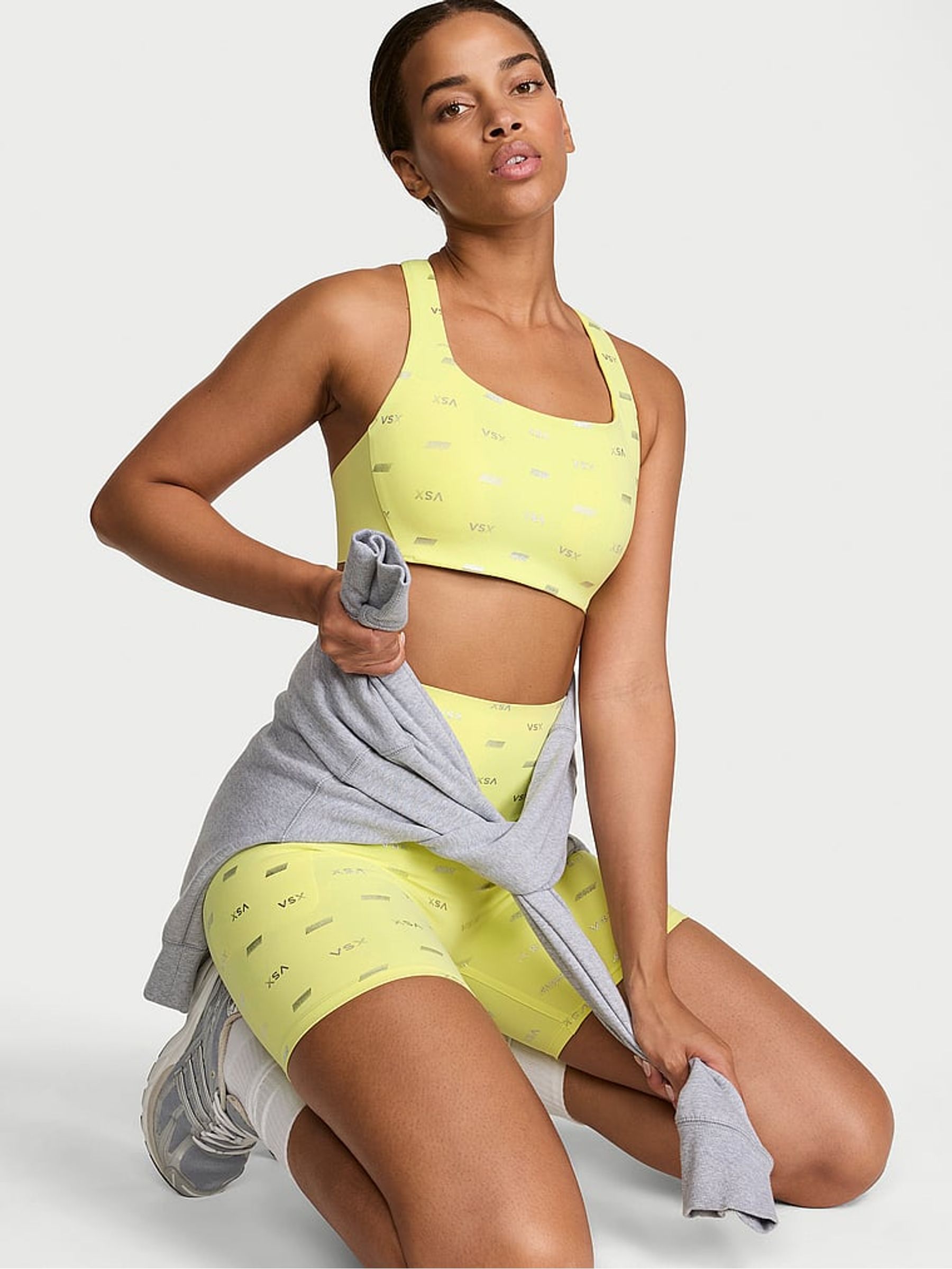 Lime Yellow & Silver Square Neck RacketCool™ Medium Impact Sports Bra - Image 1 of 2 Lime Yellow & Silver Square Neck RacketCool™ Medium Impact Sports Bra - Image 1 of 2