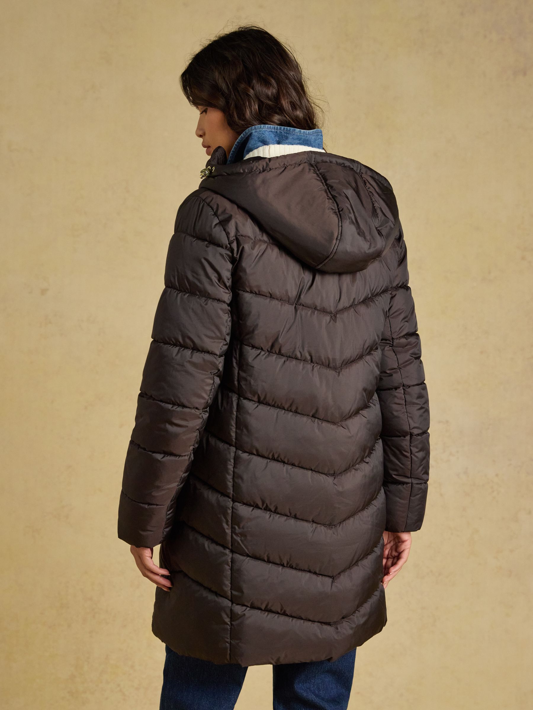 Moorsdale Chocolate Brown Mid Length Showerproof Padded Coat with Hood - Image 2 of 9 Moorsdale Chocolate Brown Mid Length Showerproof Padded Coat with Hood - Image 2 of 9
