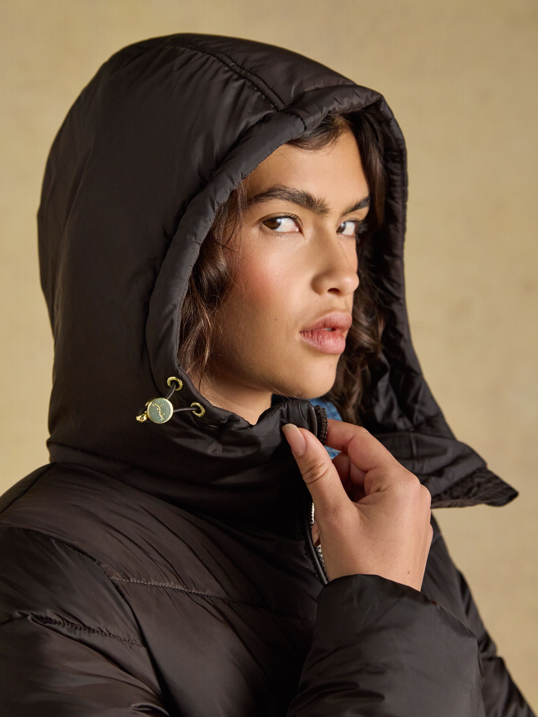 Moorsdale Chocolate Brown Mid Length Showerproof Padded Coat with Hood - Image 4 of 9