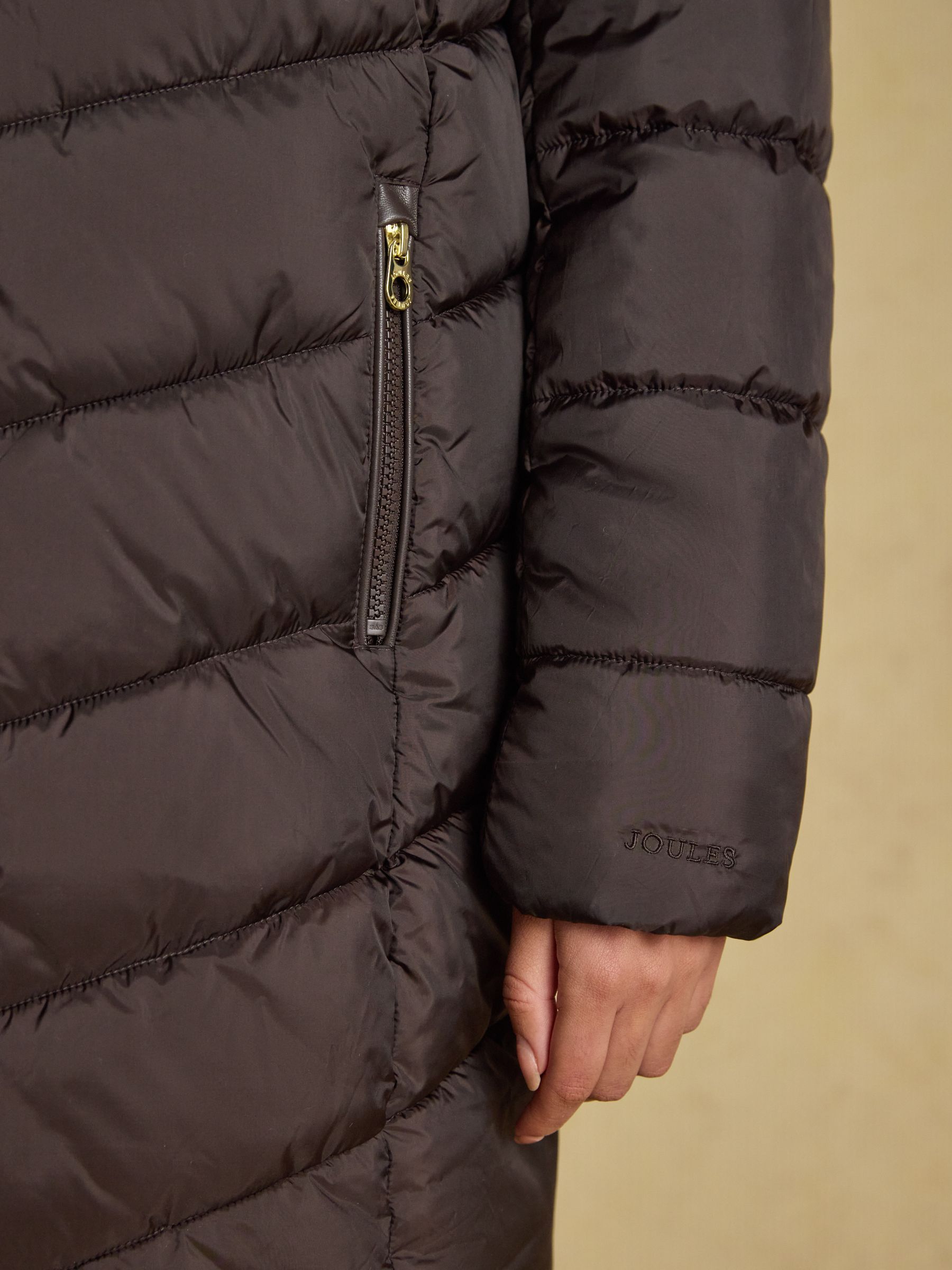 Moorsdale Chocolate Brown Mid Length Showerproof Padded Coat with Hood - Image 5 of 9