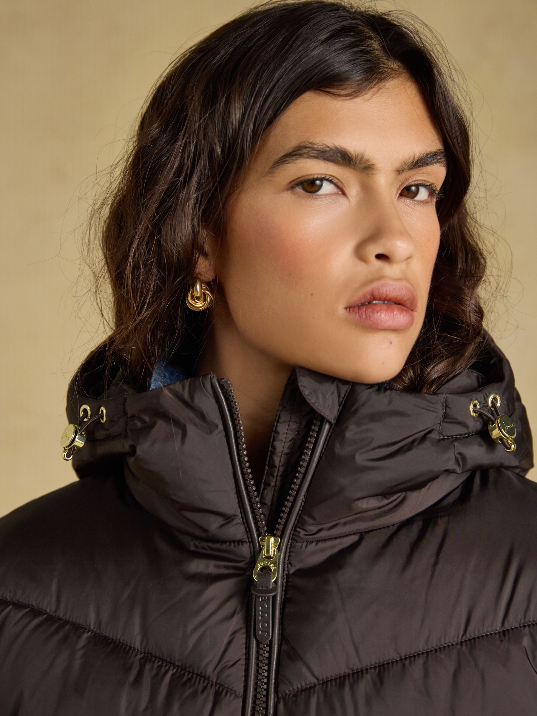 Moorsdale Chocolate Brown Mid Length Showerproof Padded Coat with Hood - Image 7 of 9