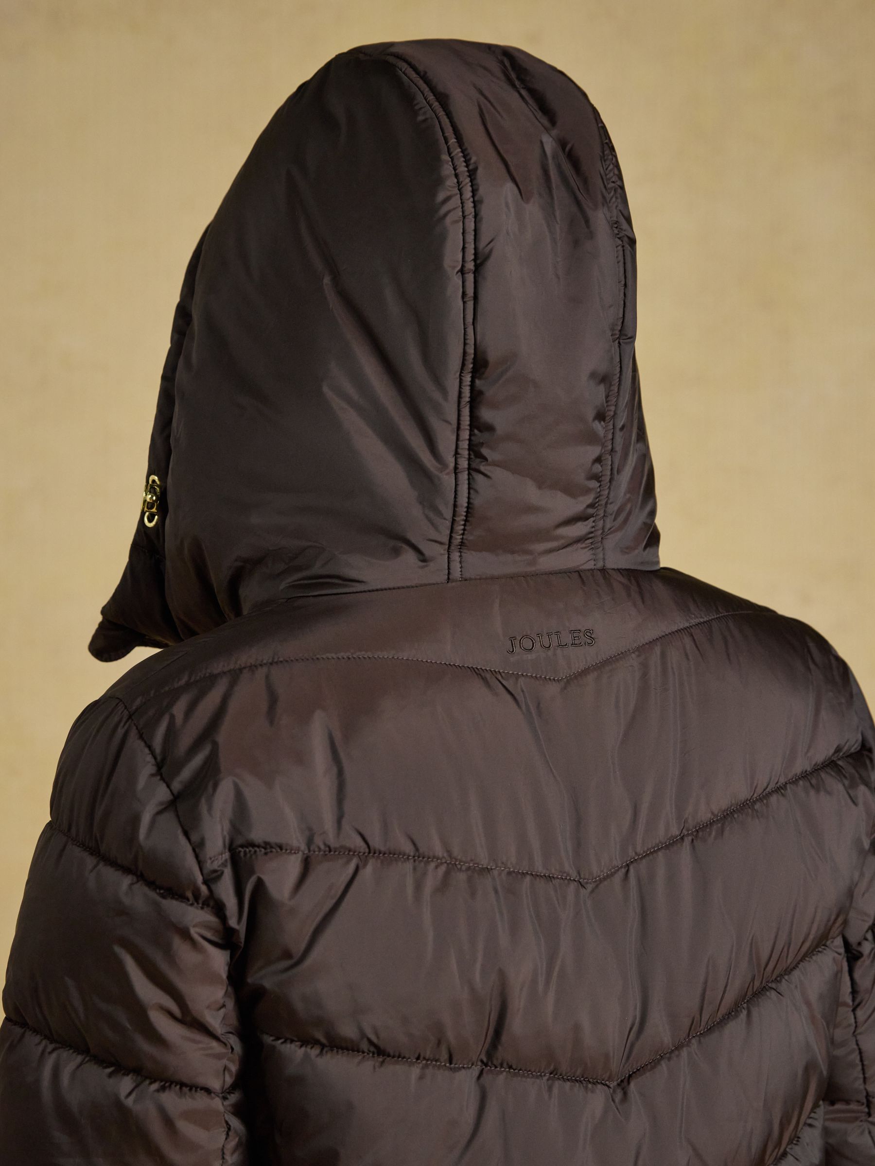 Moorsdale Chocolate Brown Mid Length Showerproof Padded Coat with Hood - Image 8 of 9