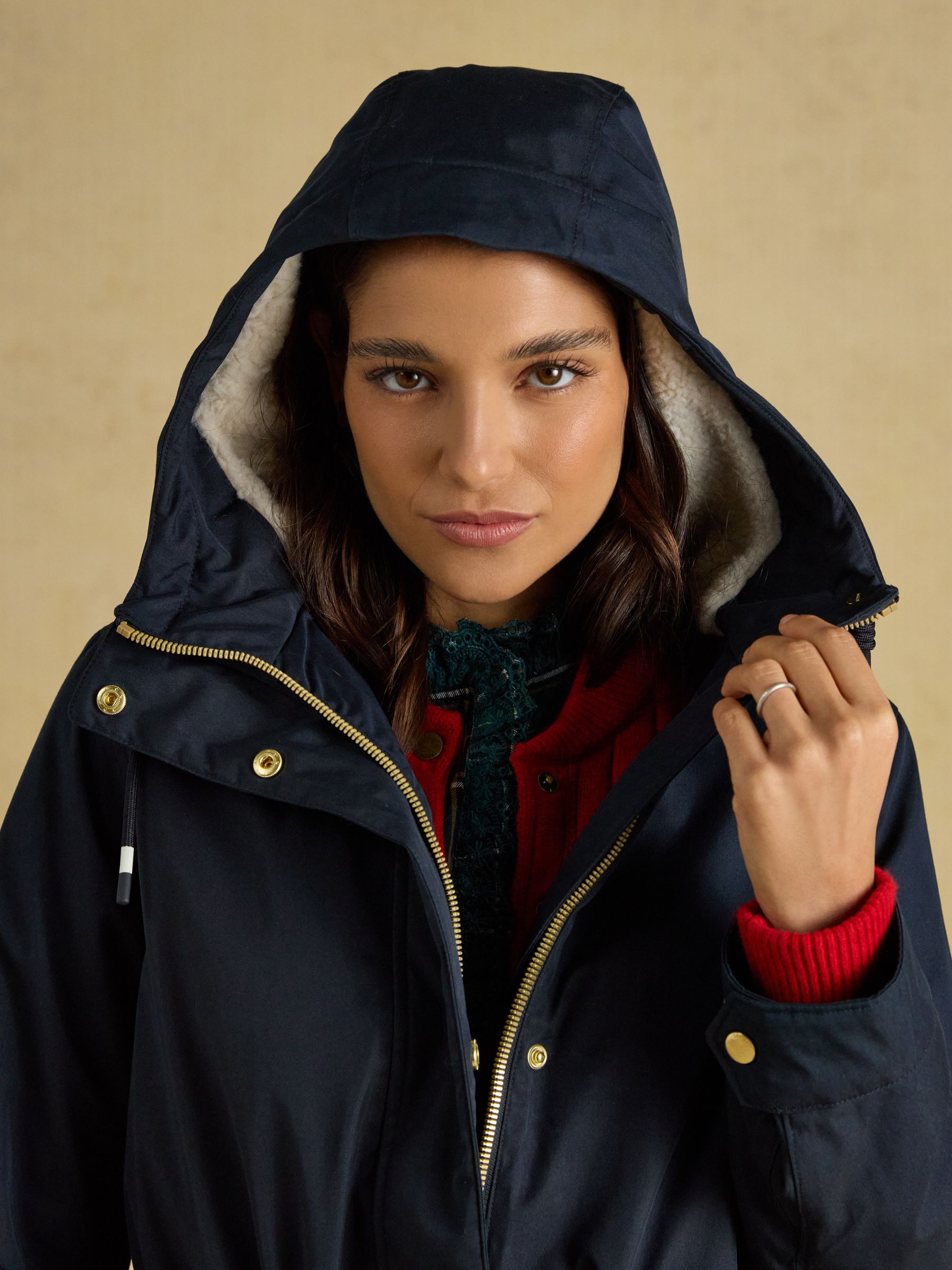 Evercosy Navy Borg Lined Waterproof Raincoat With Hood - Image 8 of 12