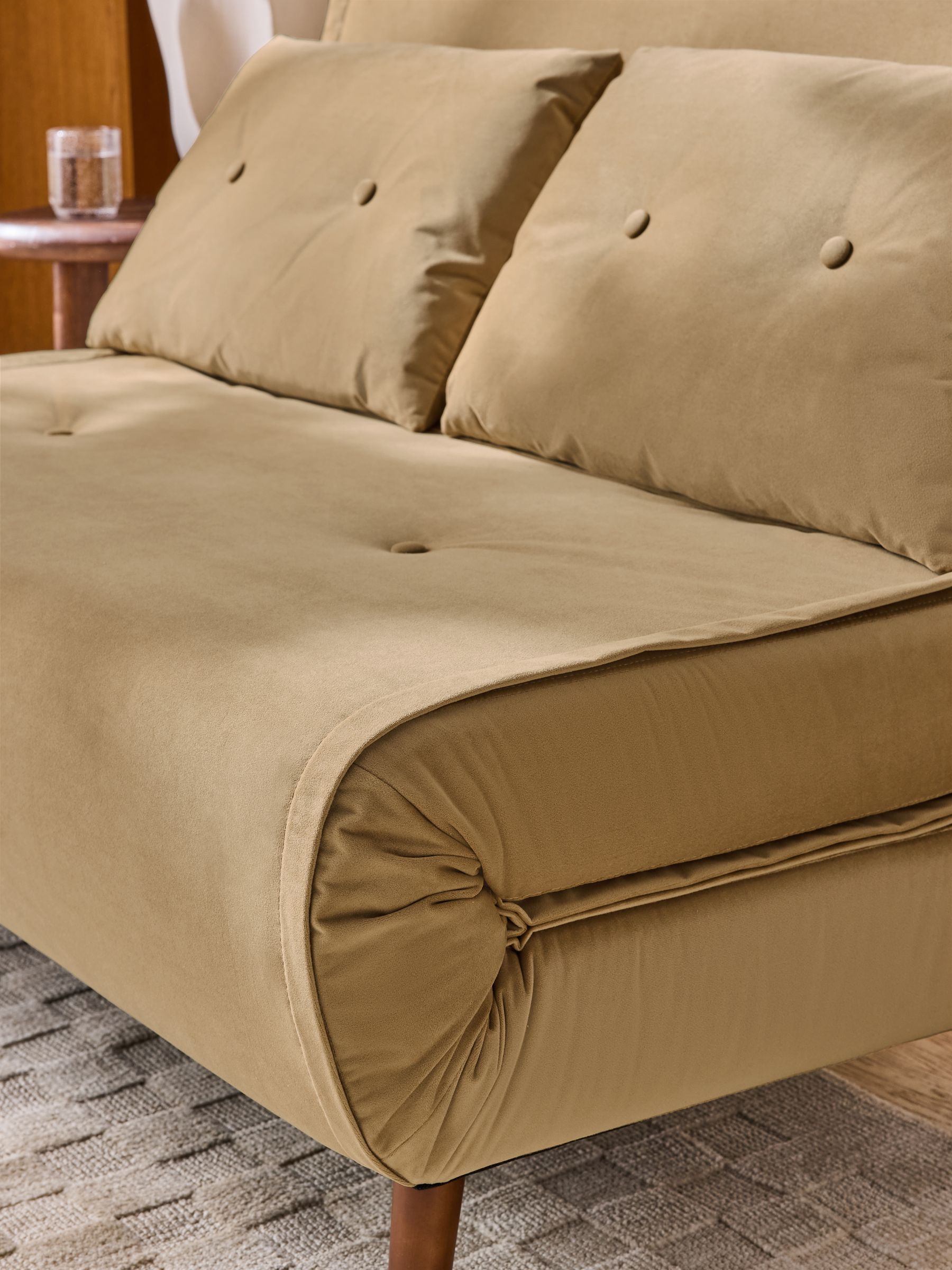 Regular Haru 2 Seater Sofa Bed in Caramel Natural Velvet - Image 3 of 6