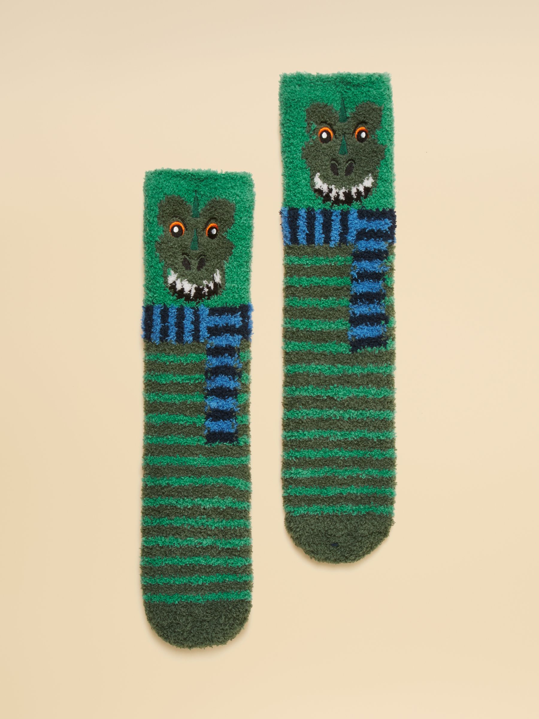 Kids' Fluffy Green Dino Socks - Image 1 of 3